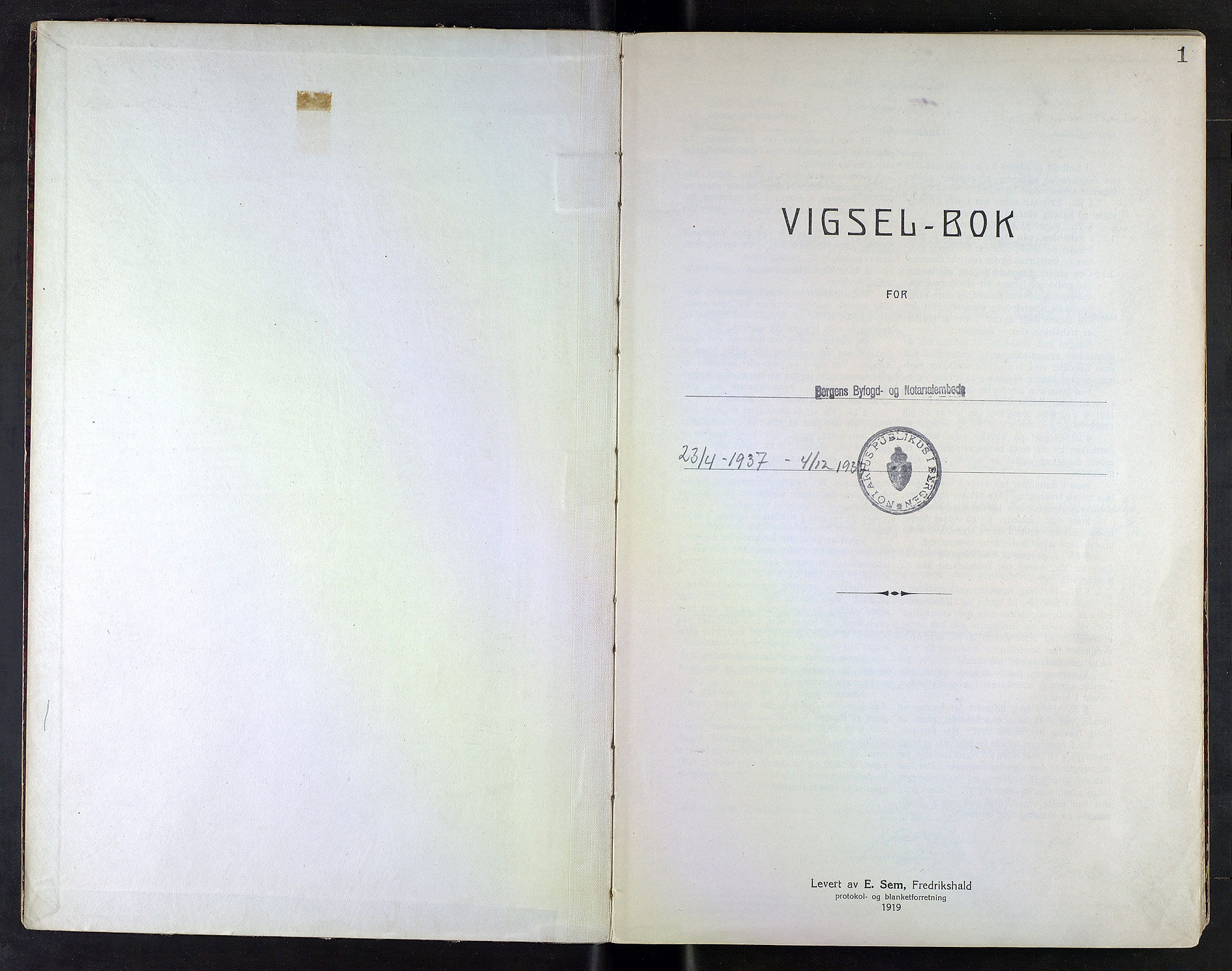 Byfogd og Byskriver i Bergen, SAB/A-3401/10/10F/L0012: Vielsesprotokoller, 1937, p. 1