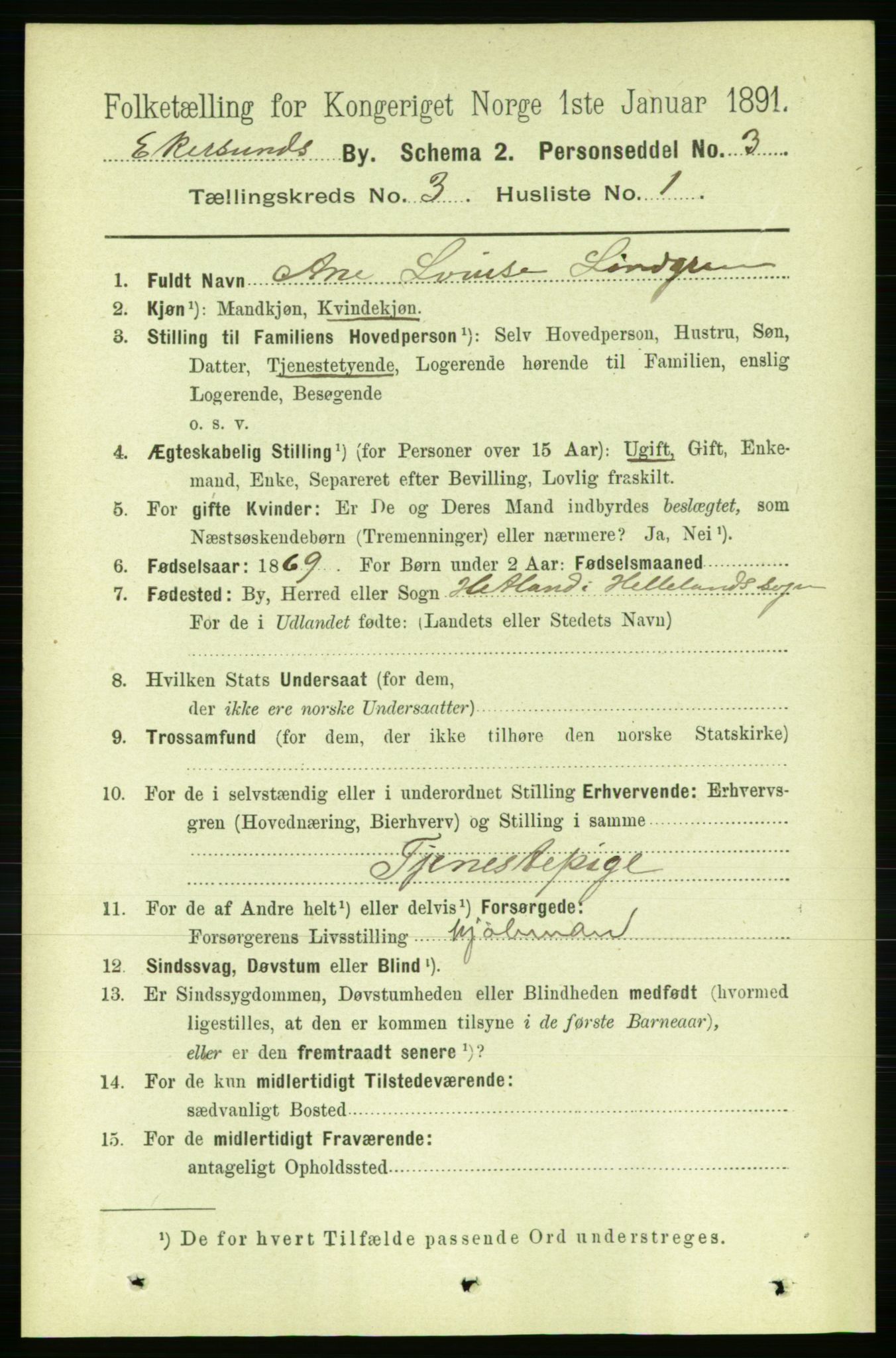 RA, 1891 census for 1101 Egersund, 1891, p. 406