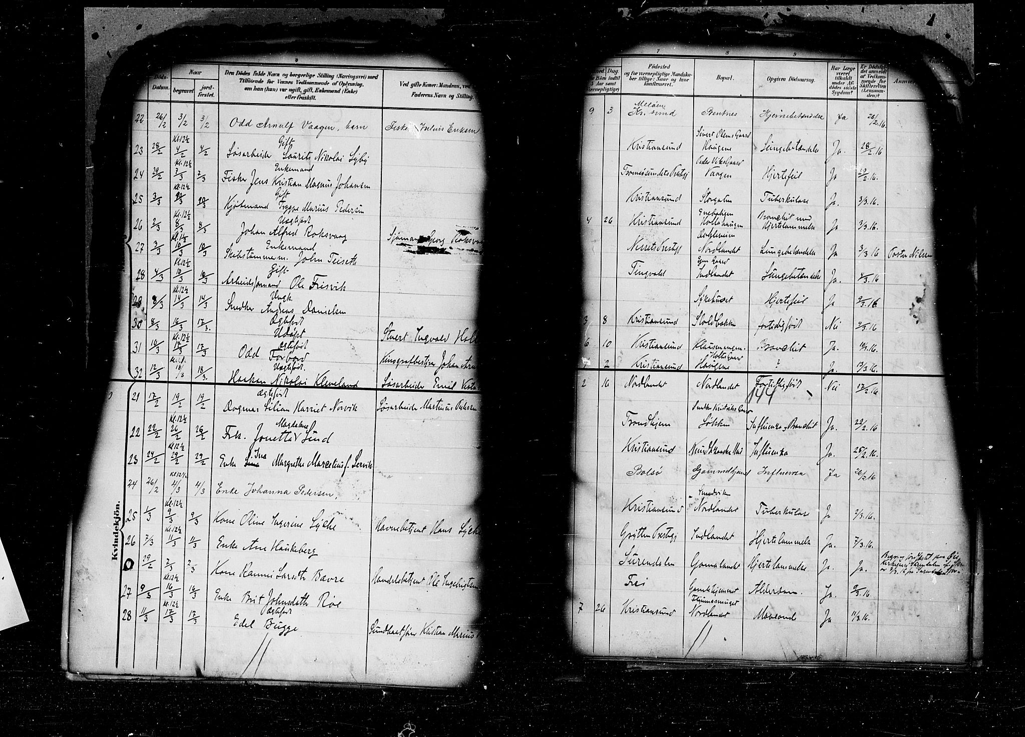 Kristiansund sokneprestkontor, AV/SAT-A-1068/1/I/I1: Parish register (official) no. 6e, 1901-1916, p. 144