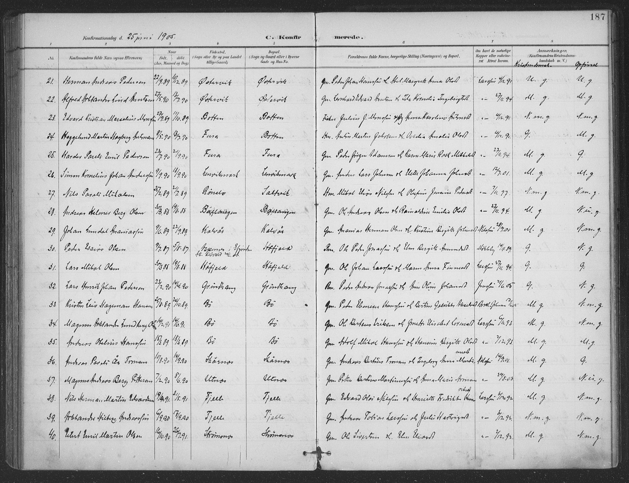 Ministerialprotokoller, klokkerbøker og fødselsregistre - Nordland, SAT/A-1459/863/L0899: Parish register (official) no. 863A11, 1897-1906, p. 187