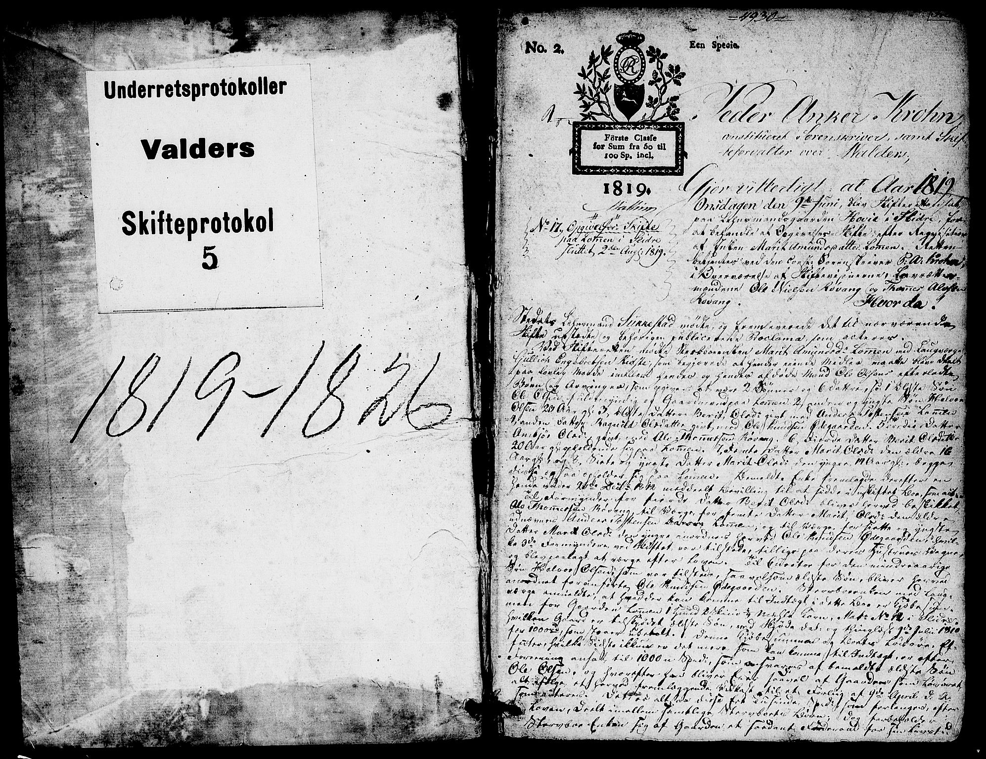 Valdres sorenskriveri, SAH/TING-016/J/Ja/Jaa/L0005: Skifteprotokoll, 1819-1826, p. 0b-1a
