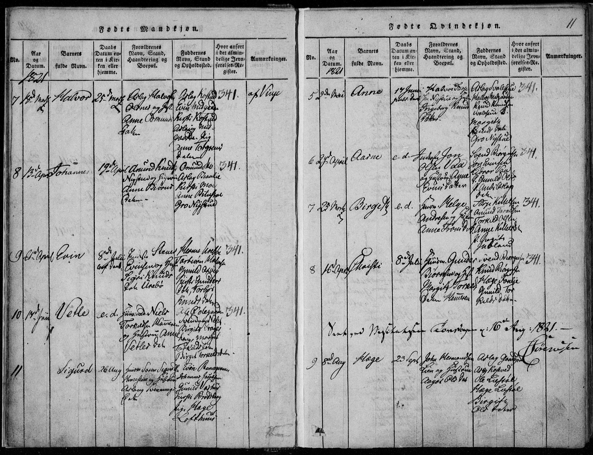 Rauland kirkebøker, SAKO/A-292/F/Fa/L0001: Parish register (official) no. 1, 1814-1859, p. 11