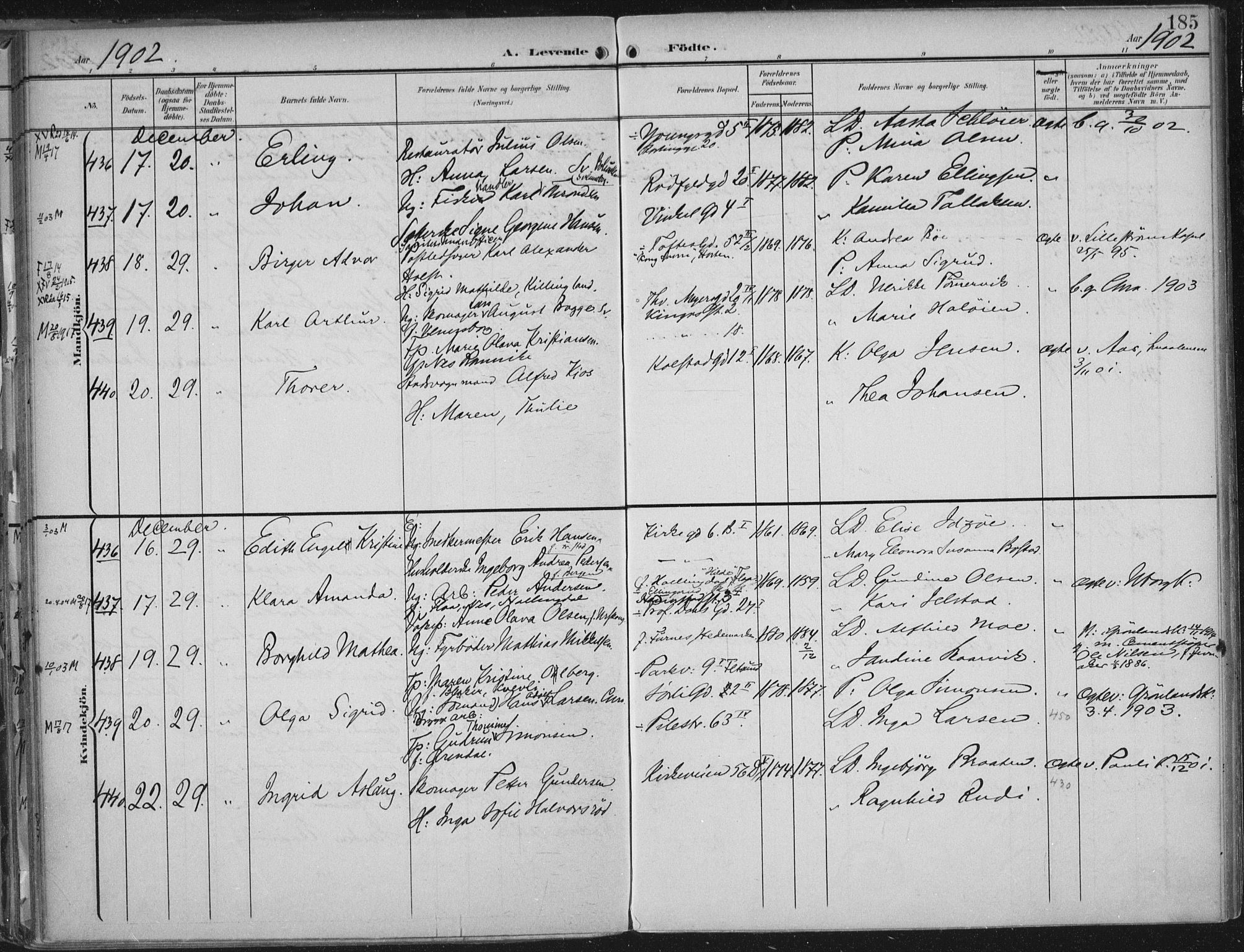 Rikshospitalet prestekontor Kirkebøker, AV/SAO-A-10309b/F/L0012: Parish register (official) no. 12, 1901-1904, p. 185