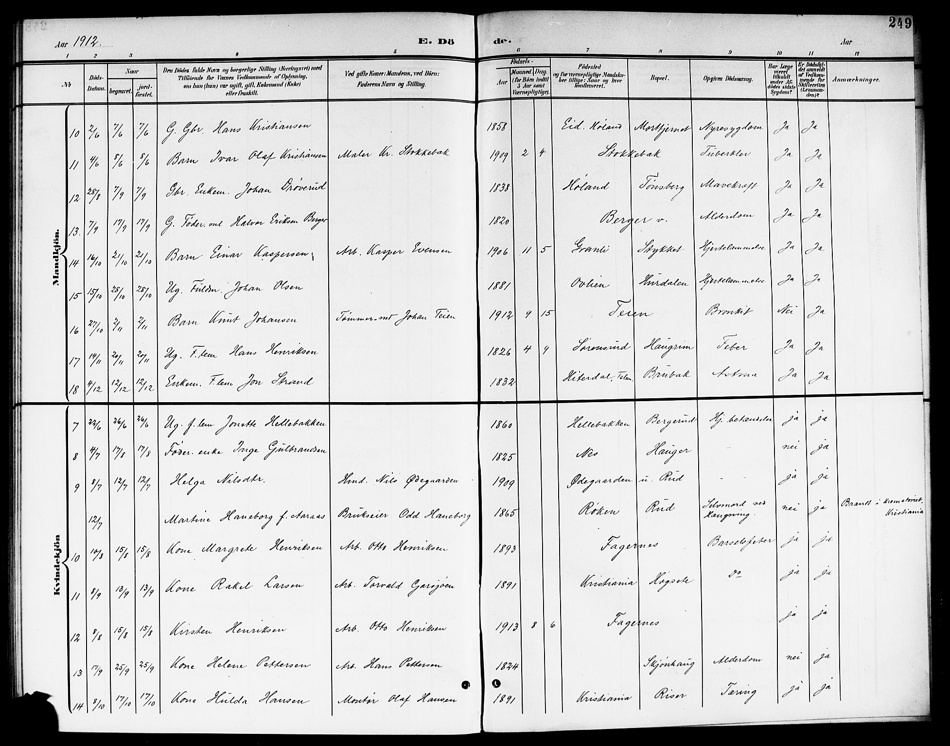 Aurskog prestekontor Kirkebøker, AV/SAO-A-10304a/G/Ga/L0004: Parish register (copy) no. I 4, 1901-1921, p. 249