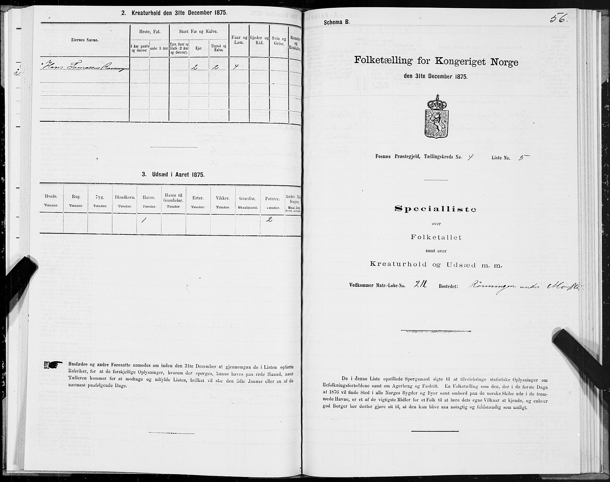 SAT, 1875 census for 1748P Fosnes, 1875, p. 2056