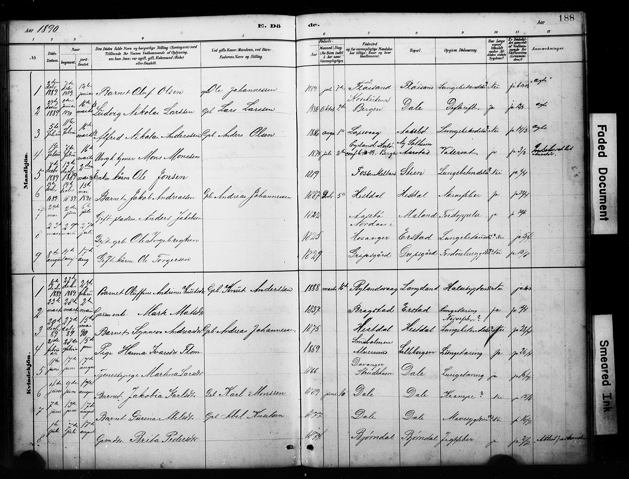 Alversund Sokneprestembete, SAB/A-73901/H/Ha/Hab: Parish register (copy) no. C 3, 1881-1894, p. 188