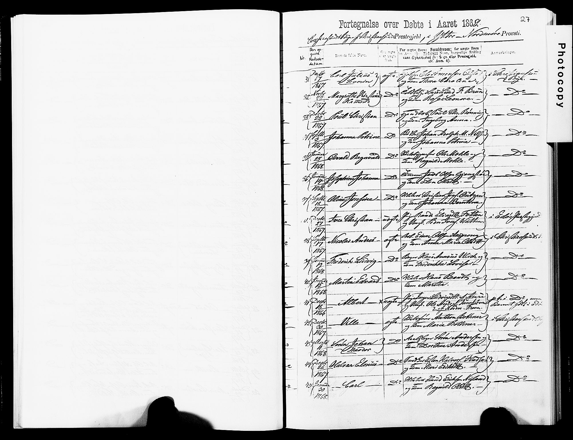 Ministerialprotokoller, klokkerbøker og fødselsregistre - Møre og Romsdal, AV/SAT-A-1454/572/L0857: Parish register (official) no. 572D01, 1866-1872, p. 27