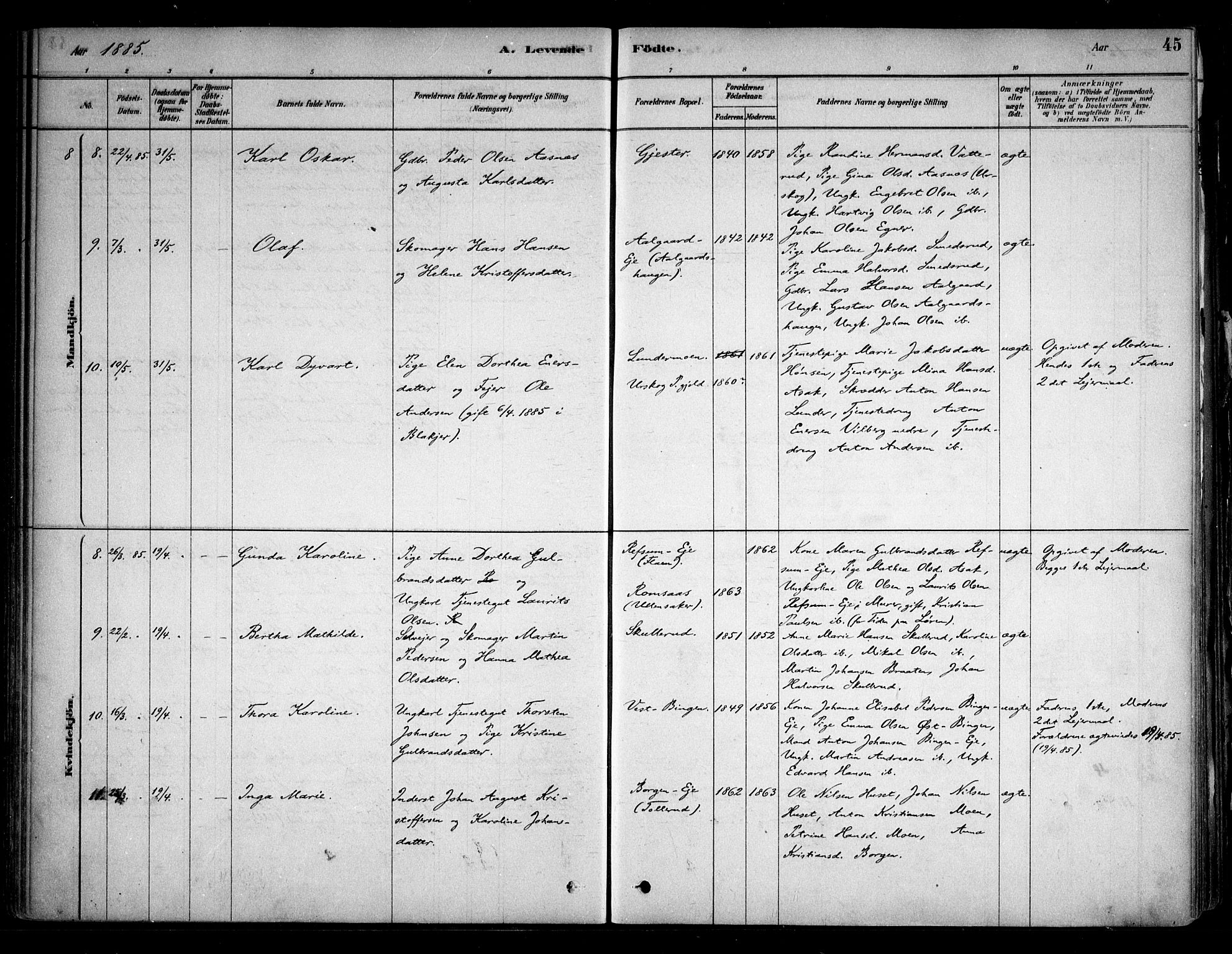 Sørum prestekontor Kirkebøker, AV/SAO-A-10303/F/Fa/L0007: Parish register (official) no. I 7, 1878-1914, p. 45