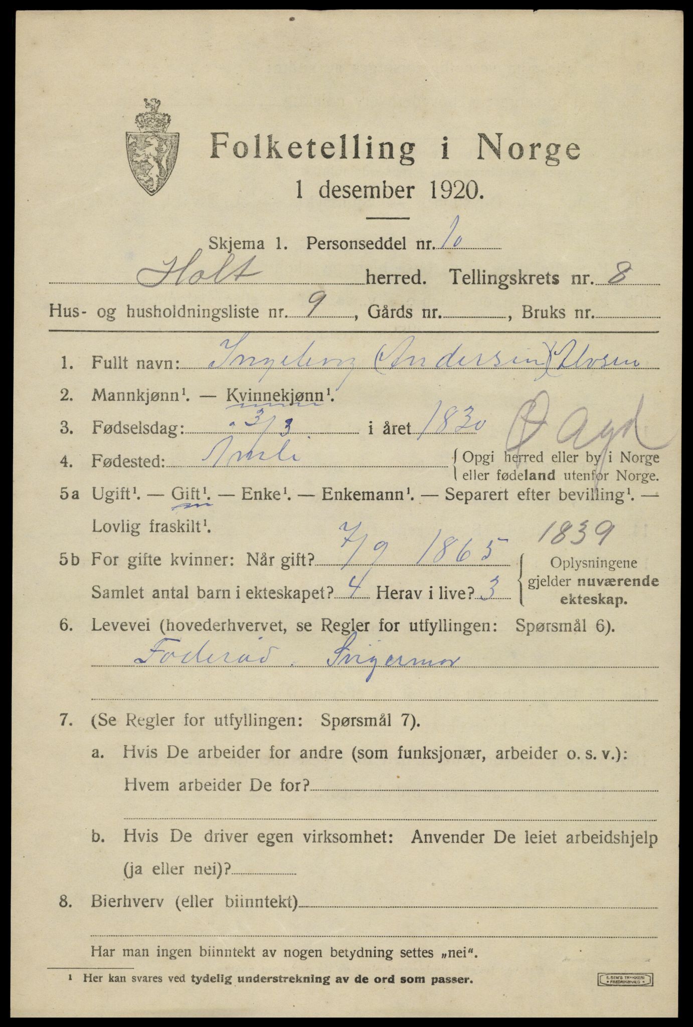 SAK, 1920 census for Holt, 1920, p. 5032