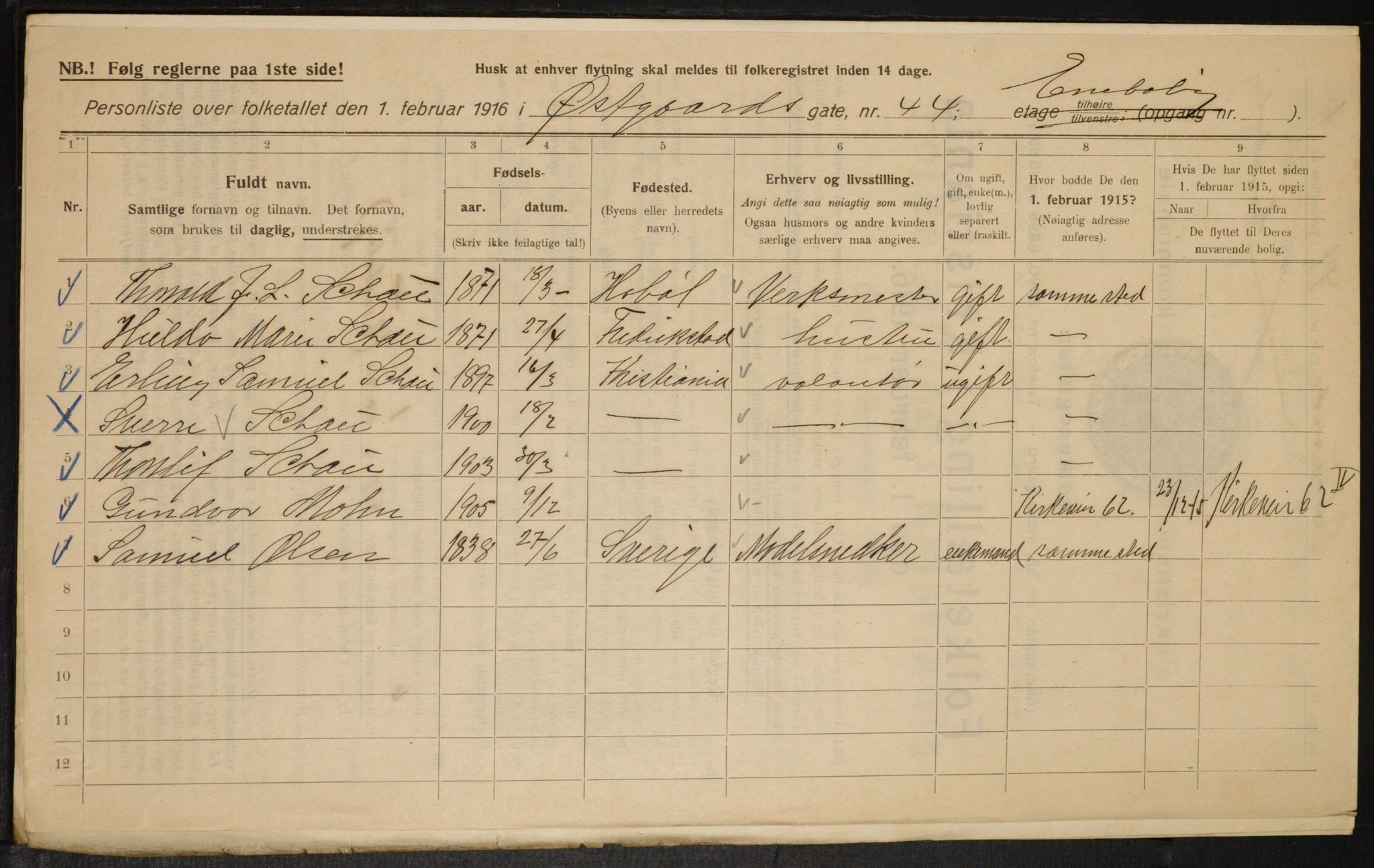 OBA, Municipal Census 1916 for Kristiania, 1916, p. 133085