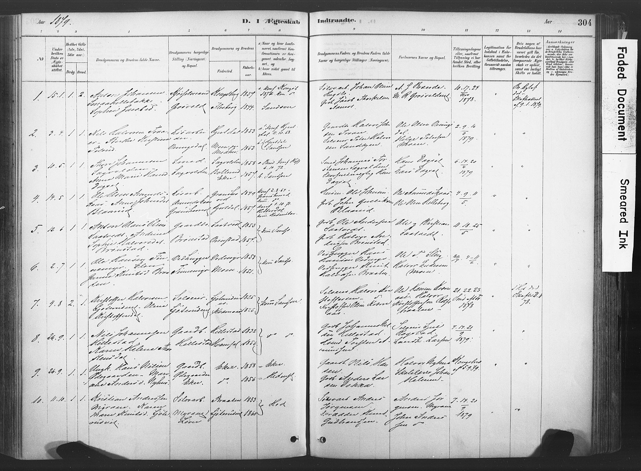 Sandsvær kirkebøker, AV/SAKO-A-244/F/Fd/L0001: Parish register (official) no. IV 1, 1878-1906, p. 304