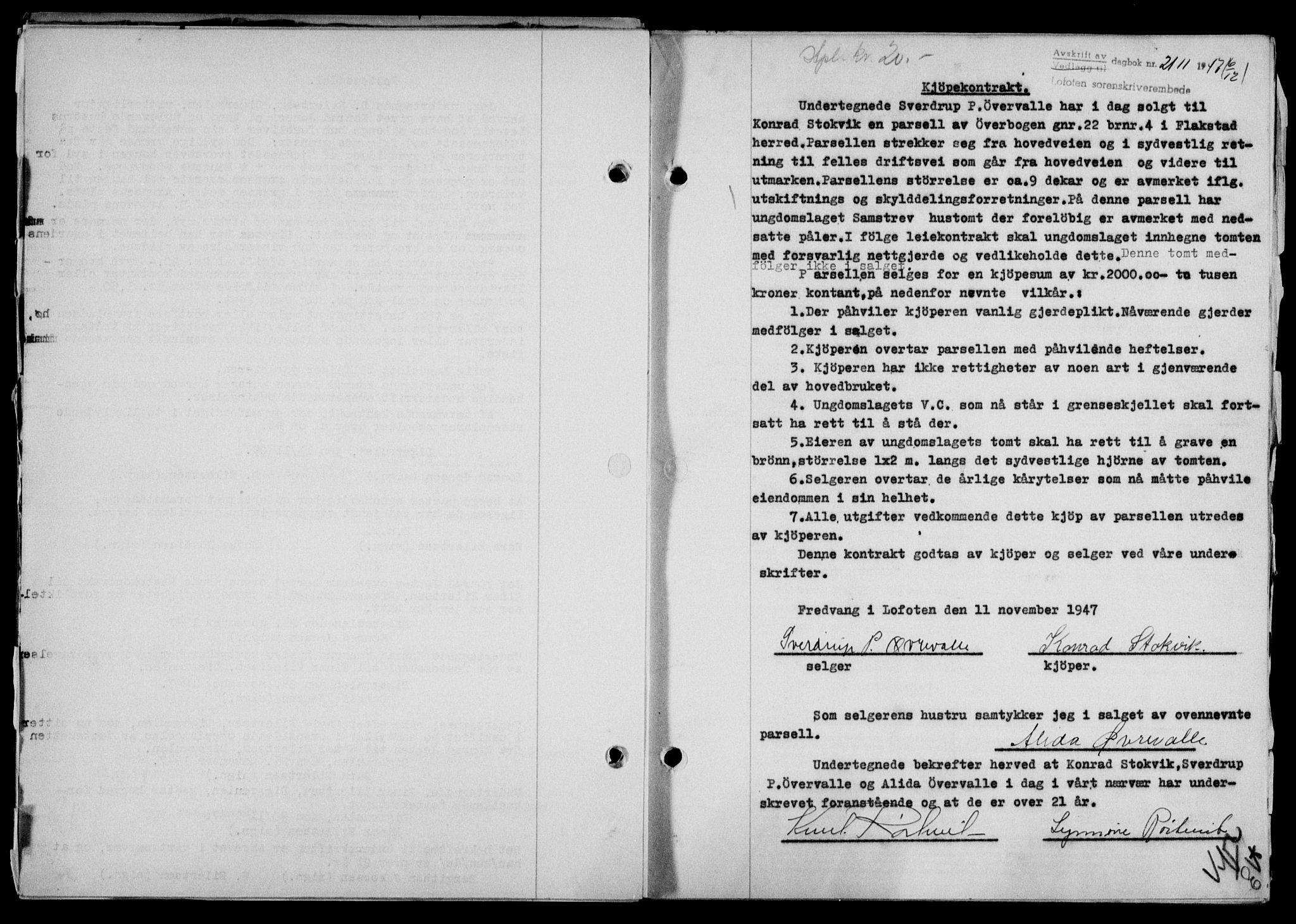 Lofoten sorenskriveri, SAT/A-0017/1/2/2C/L0017a: Mortgage book no. 17a, 1947-1948, Diary no: : 2111/1947