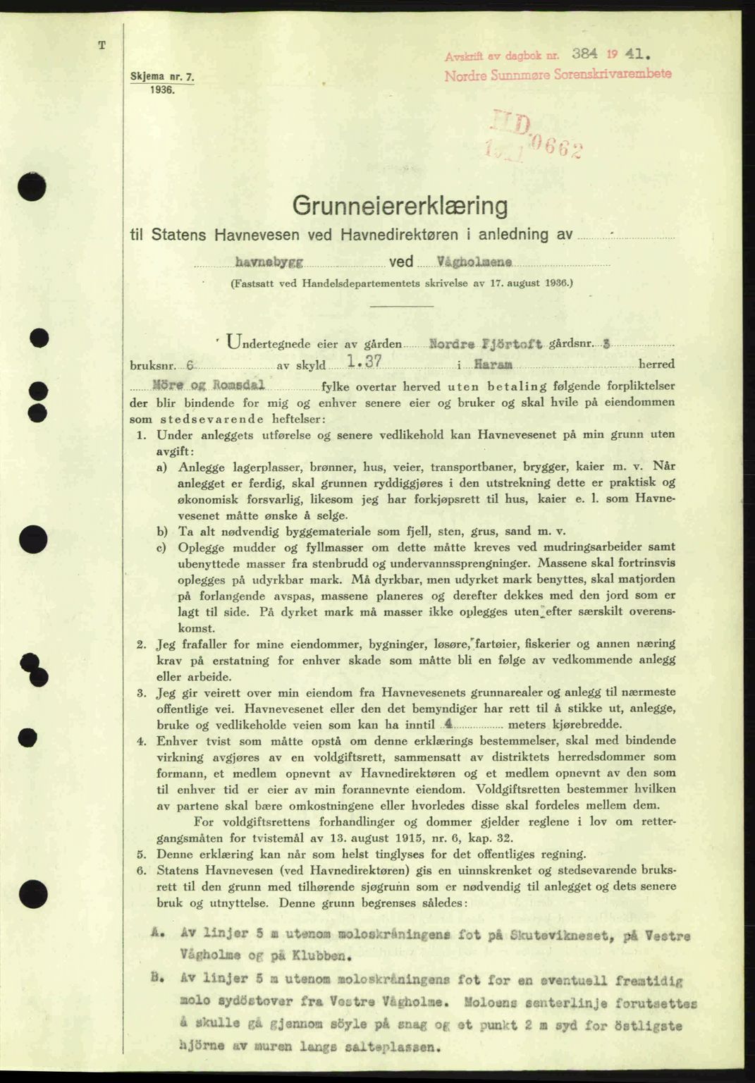 Nordre Sunnmøre sorenskriveri, AV/SAT-A-0006/1/2/2C/2Ca: Mortgage book no. A10, 1940-1941, Diary no: : 384/1941