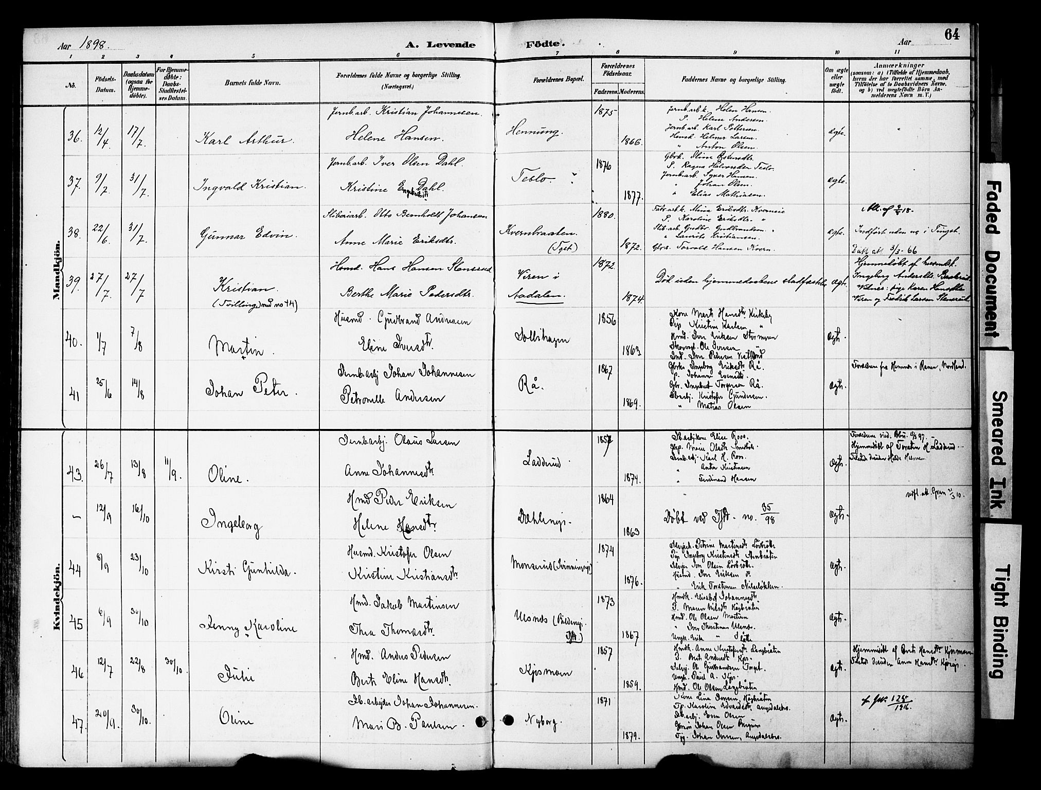 Gran prestekontor, AV/SAH-PREST-112/H/Ha/Haa/L0020: Parish register (official) no. 20, 1889-1899, p. 64