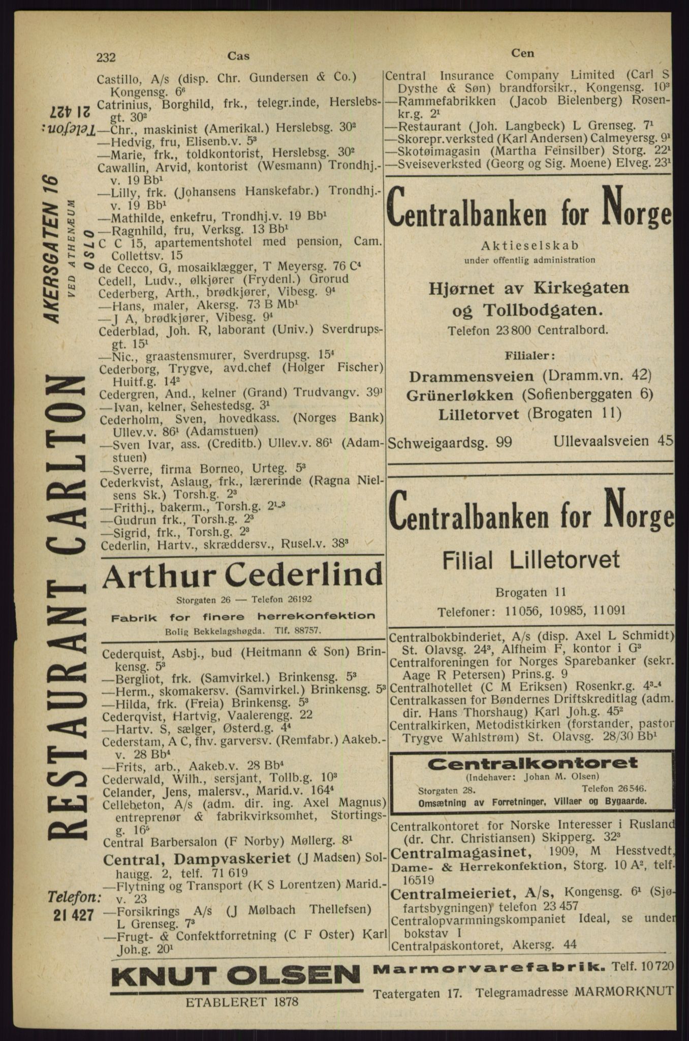 Kristiania/Oslo adressebok, PUBL/-, 1927, p. 232