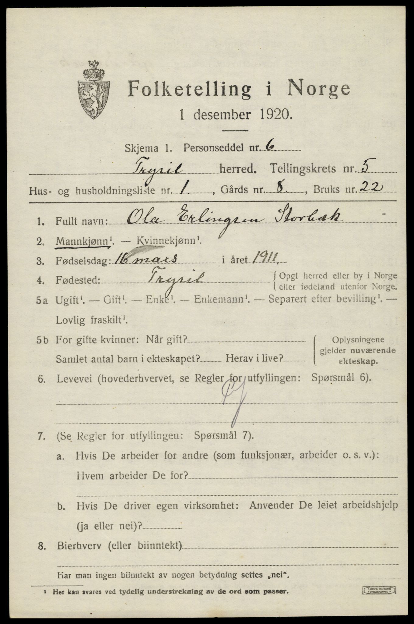 SAH, 1920 census for Trysil, 1920, p. 4321