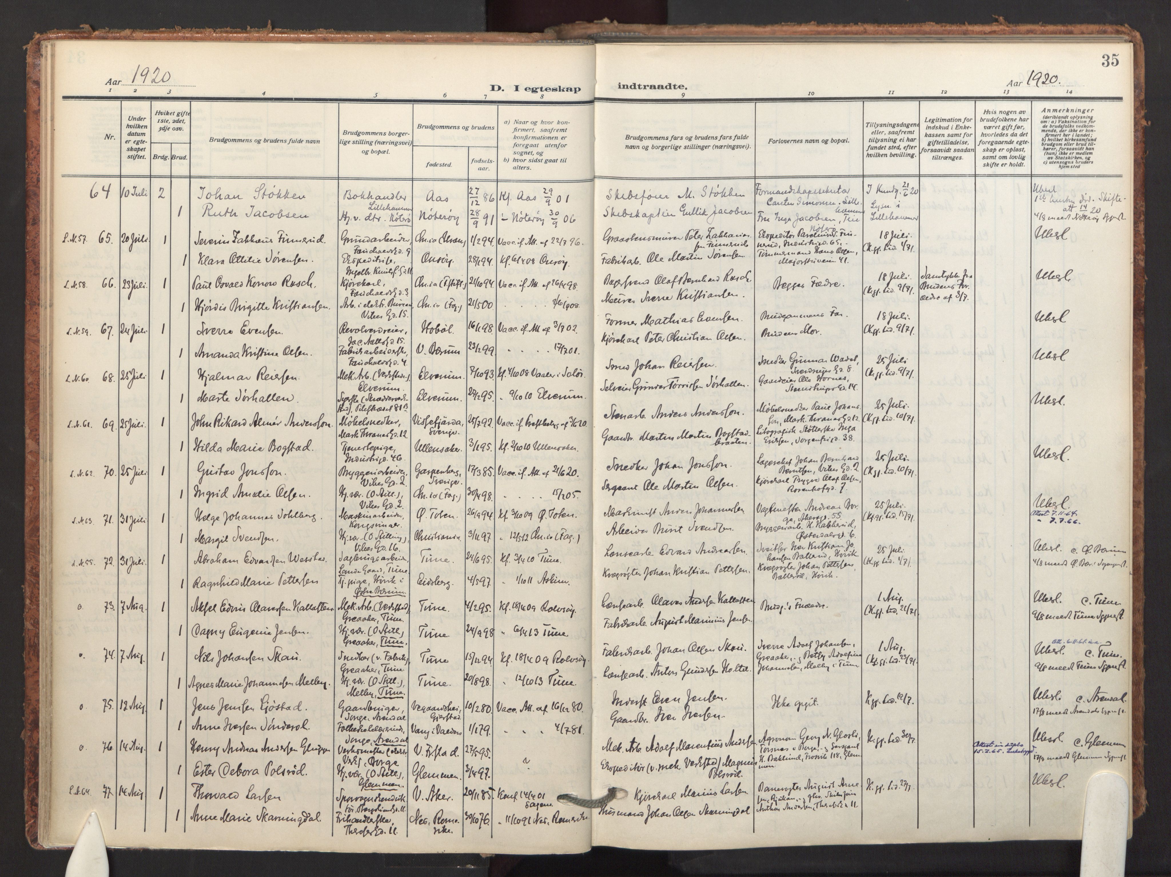 Fagerborg prestekontor Kirkebøker, AV/SAO-A-10844/F/Fa/L0007: Parish register (official) no. 7, 1917-1934, p. 35