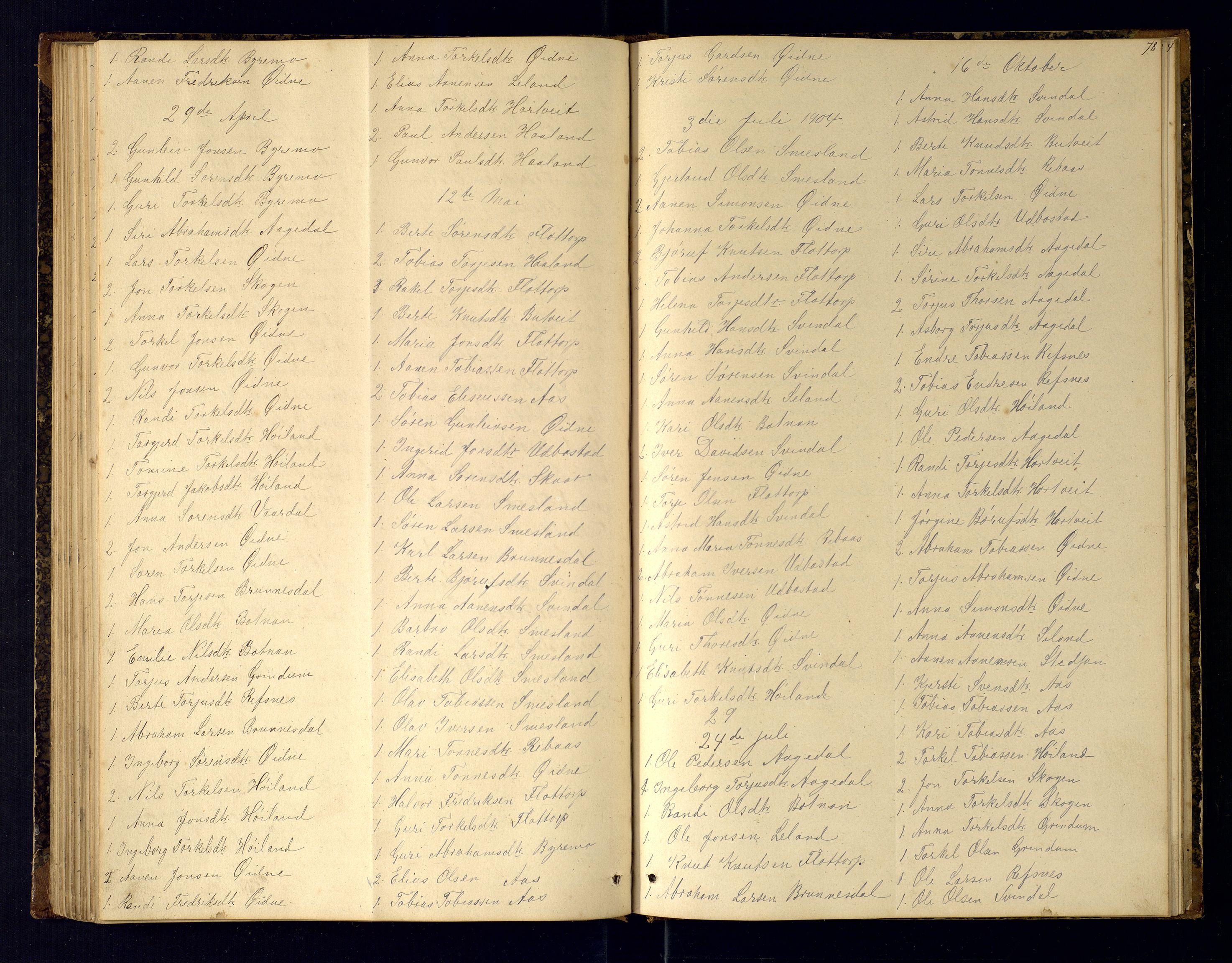 Bjelland sokneprestkontor, AV/SAK-1111-0005/F/Fc/Fcc/L0004: Communicants register no. C-4, 1883-1922, p. 78