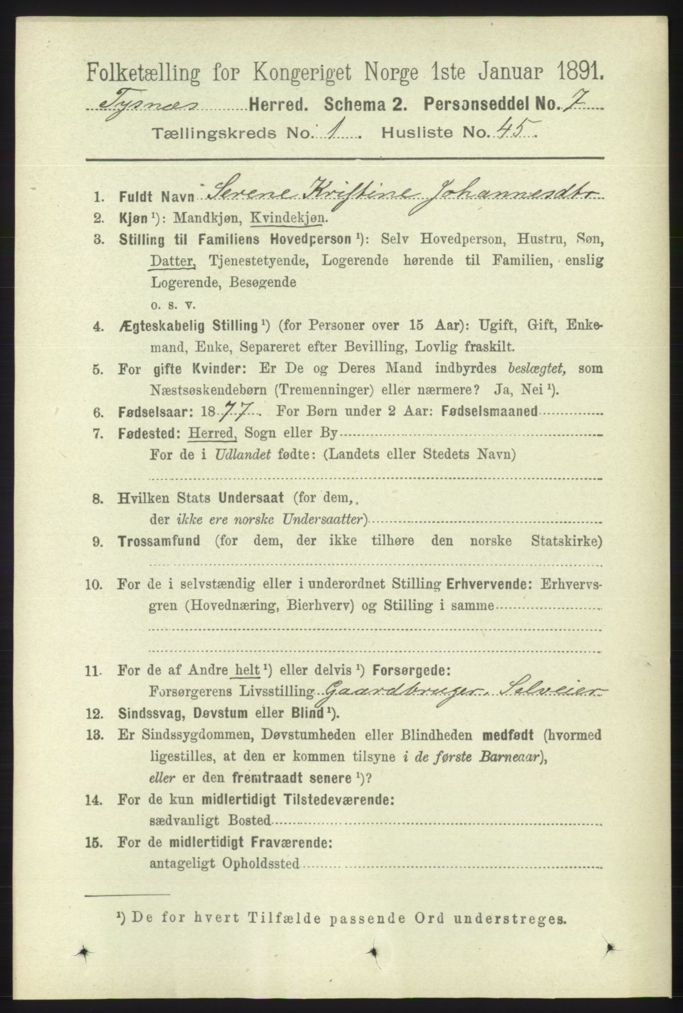 RA, 1891 census for 1223 Tysnes, 1891, p. 353