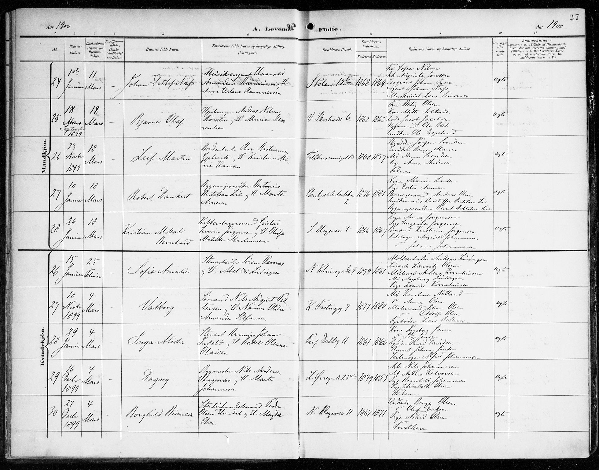 Korskirken sokneprestembete, AV/SAB-A-76101/H/Haa/L0023: Parish register (official) no. B 9, 1899-1908, p. 27