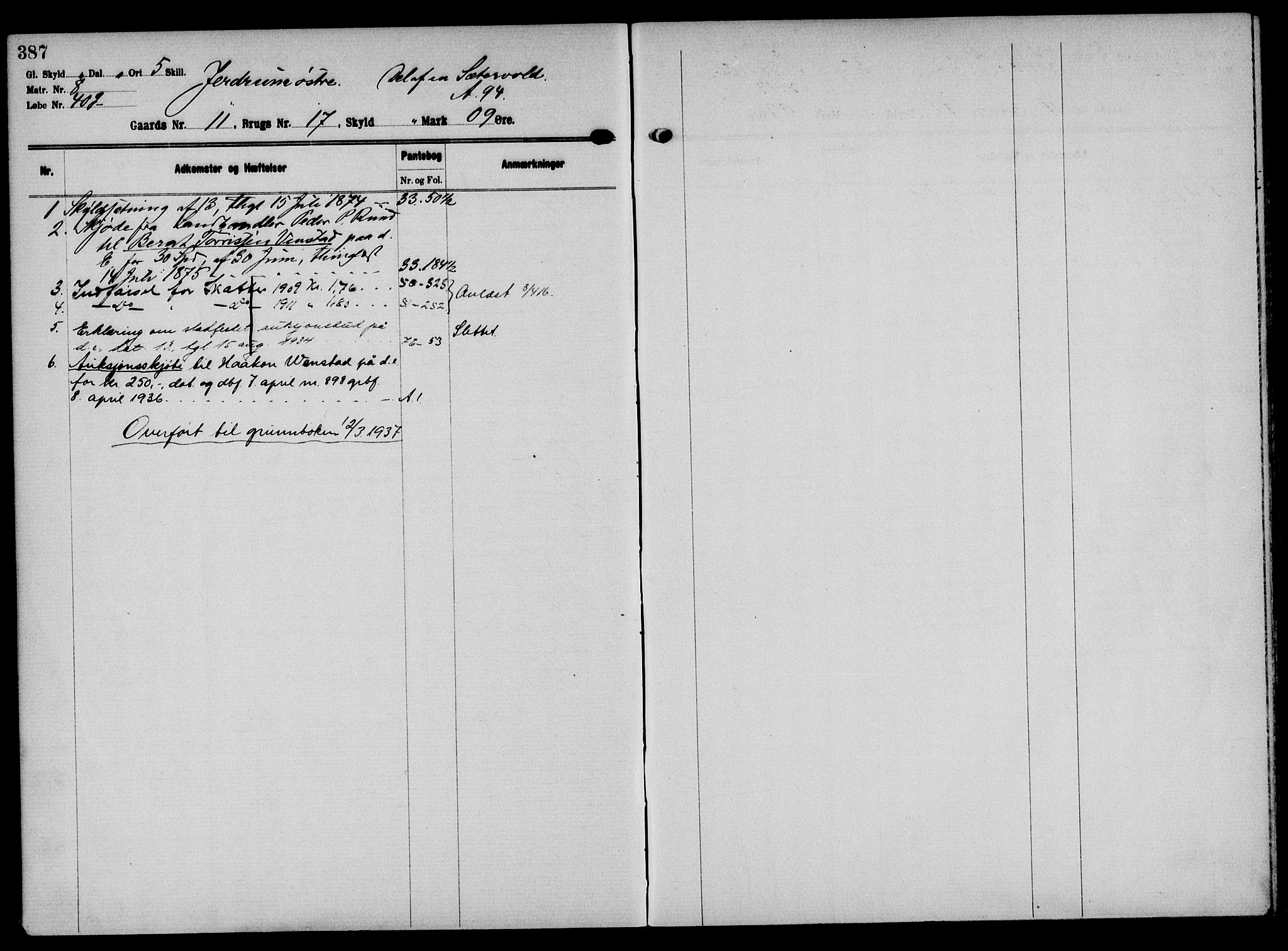 Solør tingrett, AV/SAH-TING-008/H/Ha/Hak/L0001: Mortgage register no. I, 1900-1935, p. 387