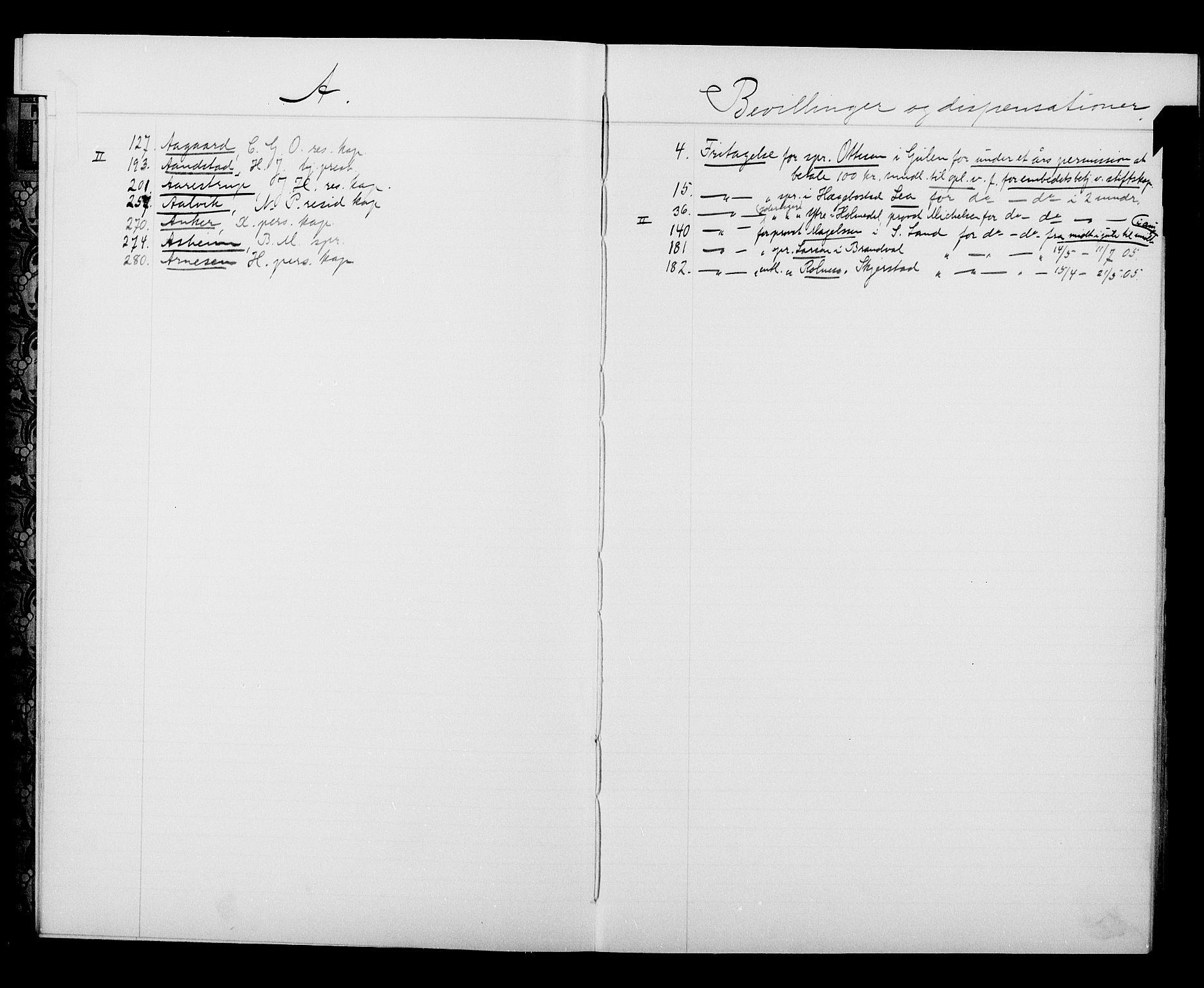 Kirke- og undervisningsdepartementet, Kontoret  for kirke og geistlighet A, AV/RA-S-1007/A/Aa/L0288: Register, 1905