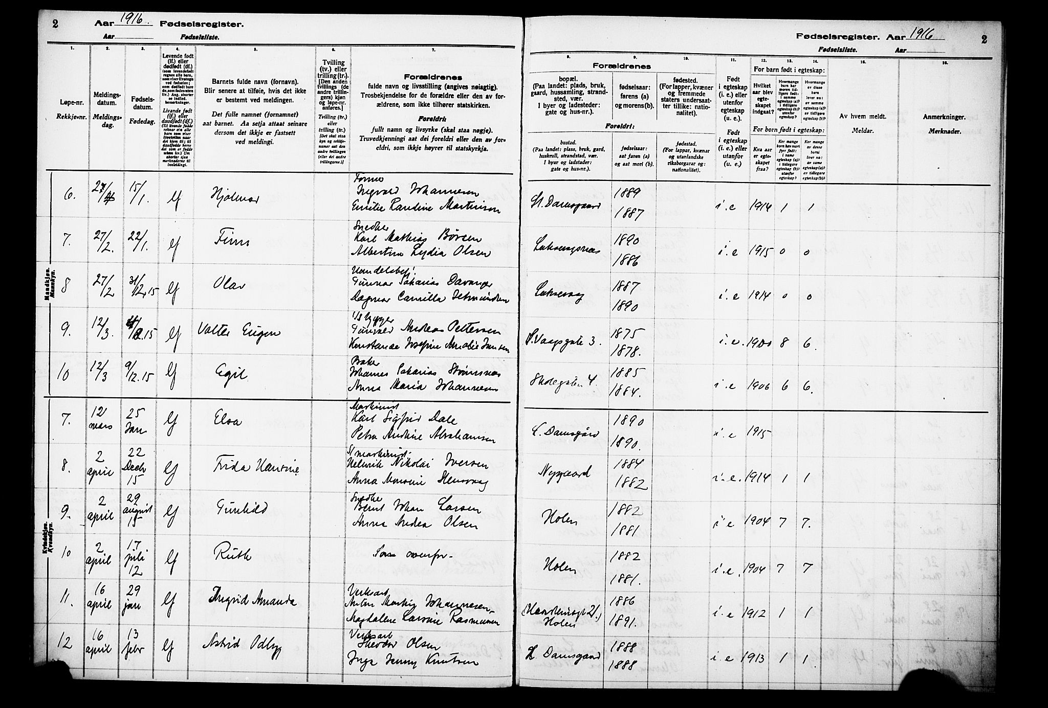 Laksevåg Sokneprestembete, AV/SAB-A-76501/I/Id/L00A1: Birth register no. A 1, 1916-1926, p. 2