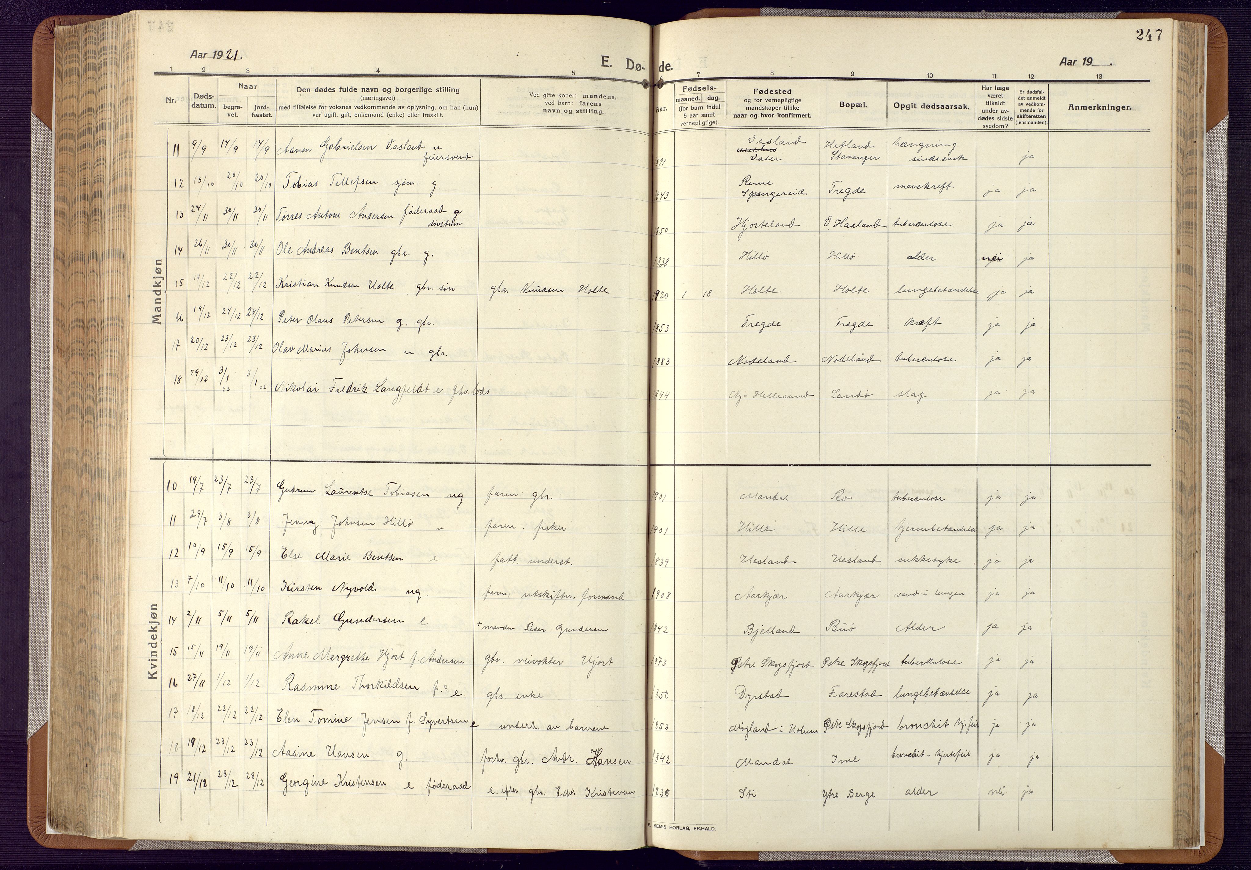 Mandal sokneprestkontor, AV/SAK-1111-0030/F/Fa/Faa/L0022: Parish register (official) no. A 22, 1913-1925, p. 247