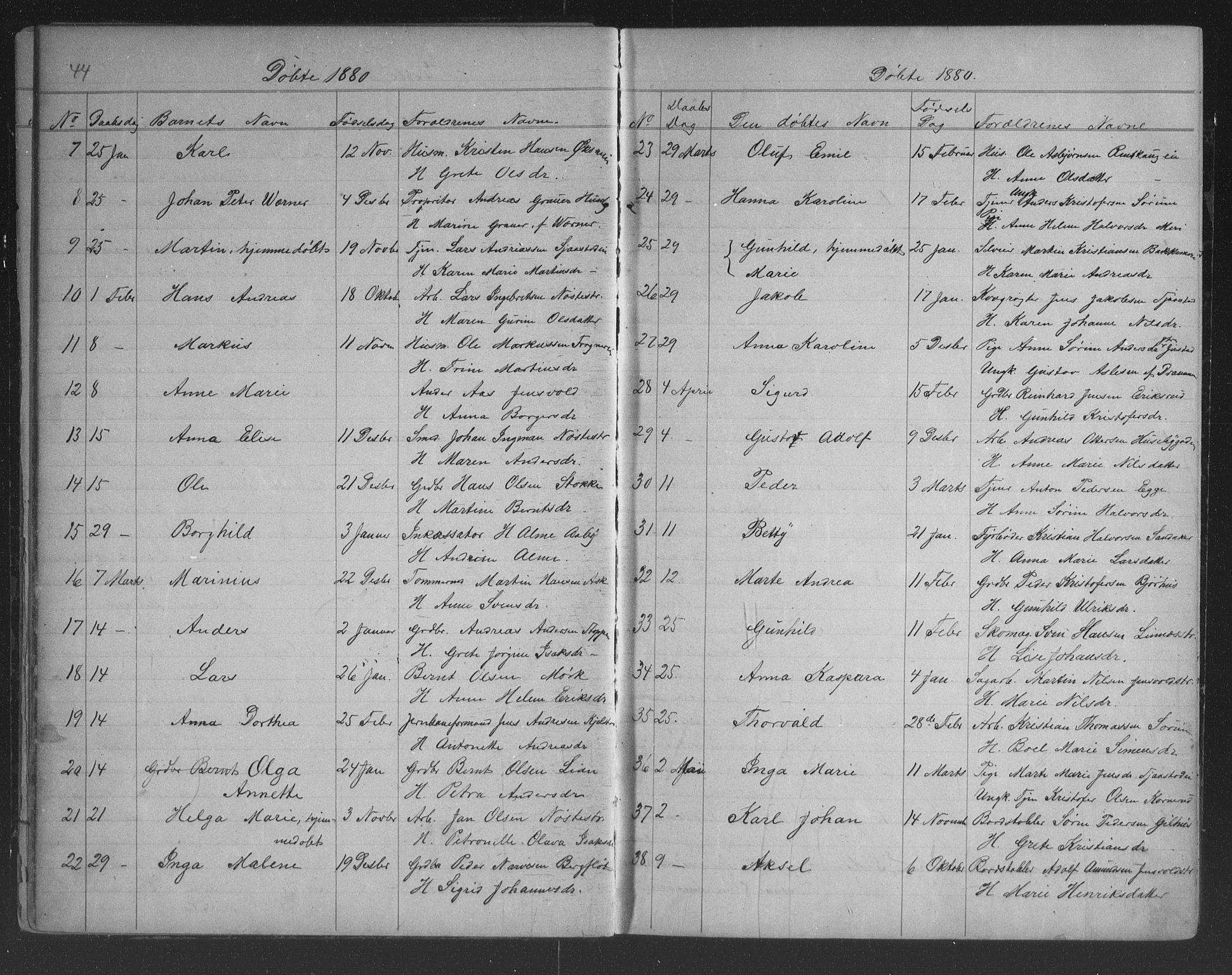 Lier kirkebøker, SAKO/A-230/G/Gb/L0001: Parish register (copy) no. II 1, 1874-1898, p. 44-45