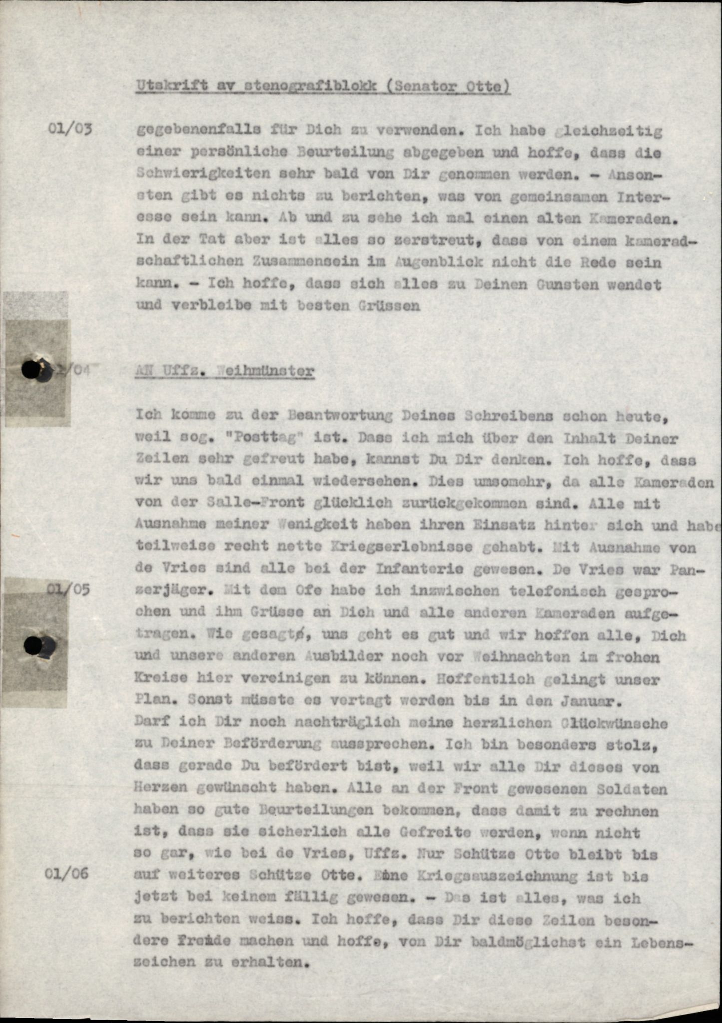 Forsvarets Overkommando. 2 kontor. Arkiv 11.4. Spredte tyske arkivsaker, AV/RA-RAFA-7031/D/Dar/Darc/L0037: Senator Ottes stenografiske notater, 1941-1945