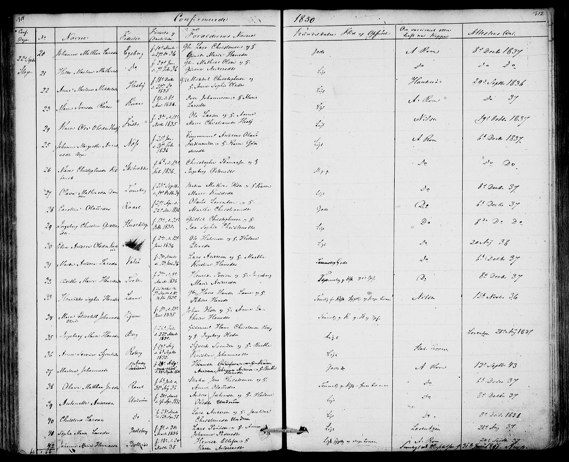 Sem kirkebøker, AV/SAKO-A-5/F/Fa/L0006: Parish register (official) no. I 6, 1843-1855, p. 311-312