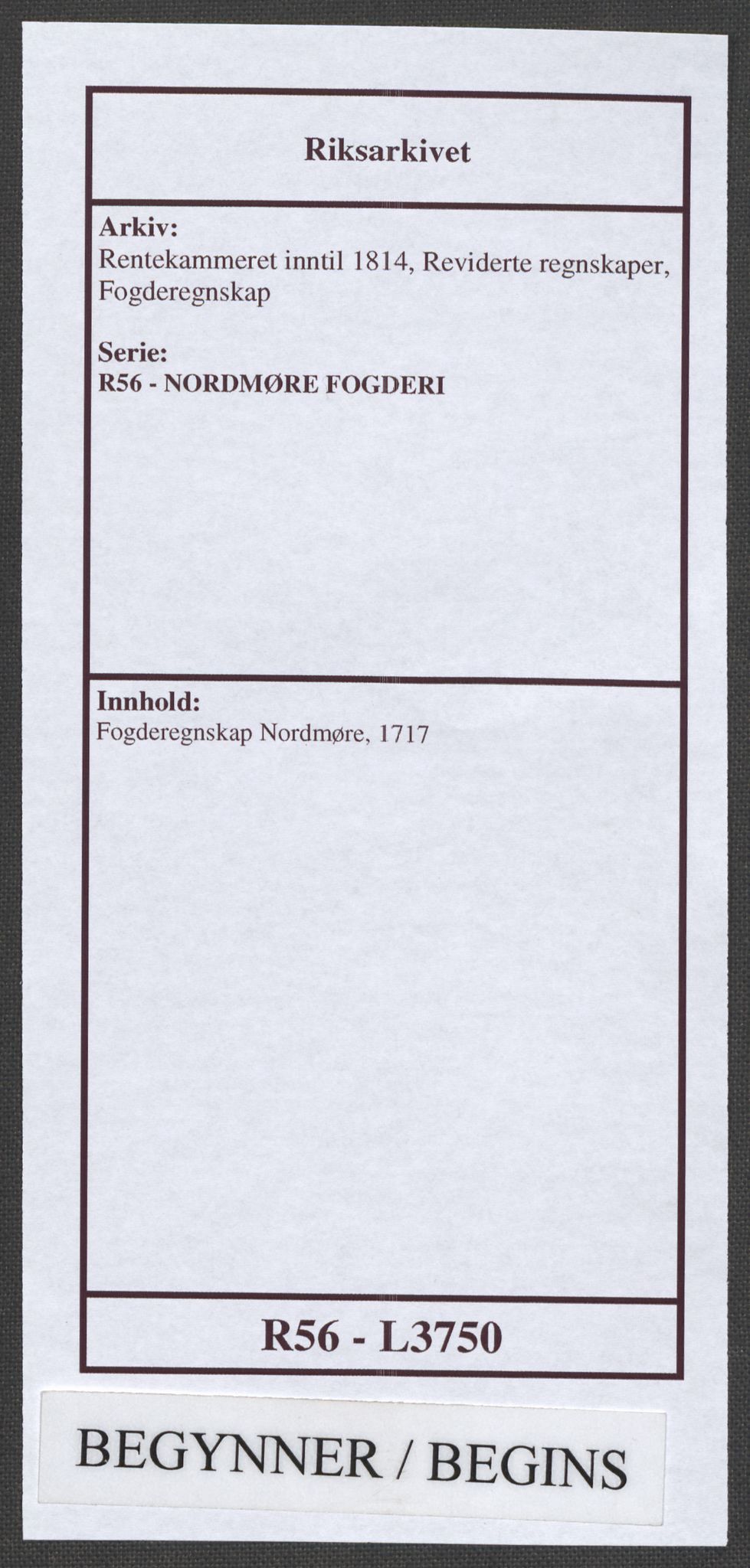 Rentekammeret inntil 1814, Reviderte regnskaper, Fogderegnskap, AV/RA-EA-4092/R56/L3750: Fogderegnskap Nordmøre, 1717, p. 1