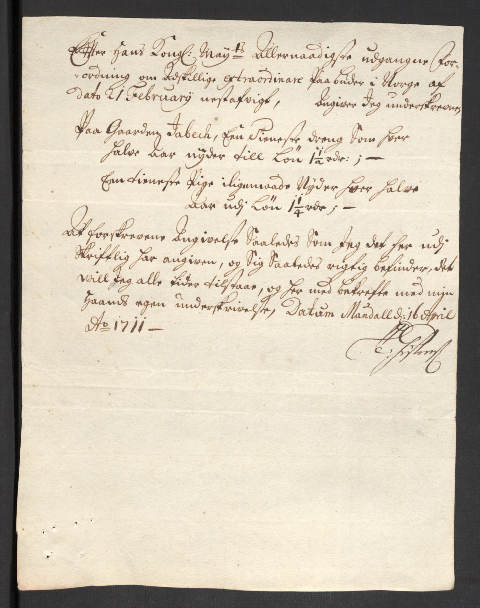 Rentekammeret inntil 1814, Reviderte regnskaper, Fogderegnskap, AV/RA-EA-4092/R43/L2554: Fogderegnskap Lista og Mandal, 1711, p. 468