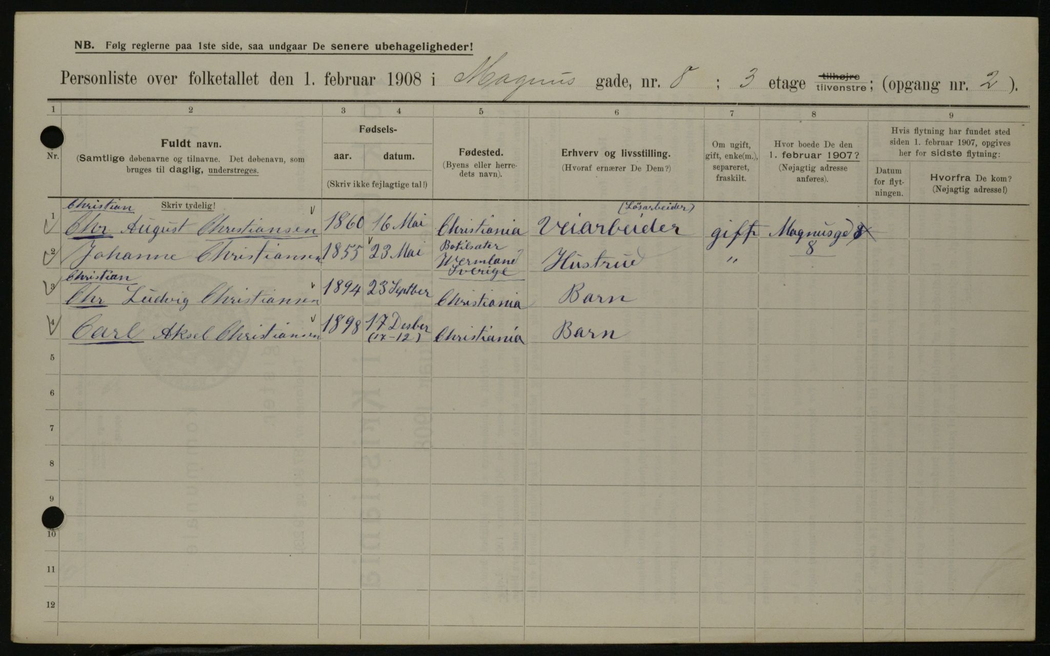 OBA, Municipal Census 1908 for Kristiania, 1908, p. 53325