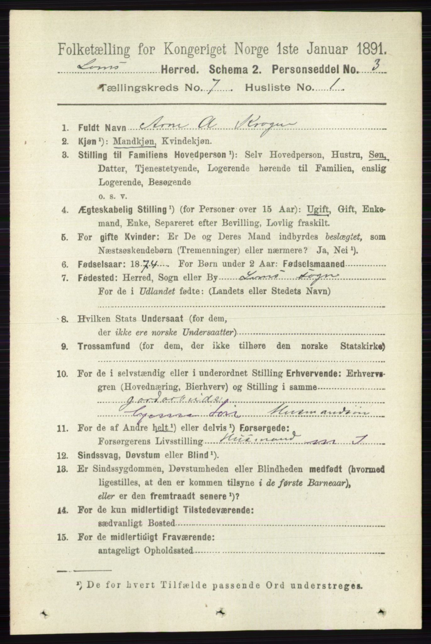 RA, 1891 census for 0514 Lom, 1891, p. 2800