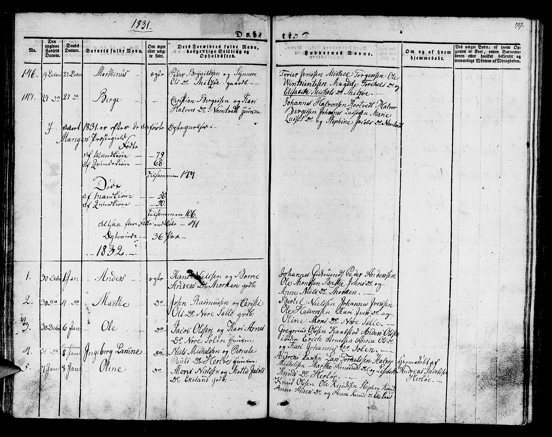 Manger sokneprestembete, AV/SAB-A-76801/H/Haa: Parish register (official) no. A 4, 1824-1838, p. 79