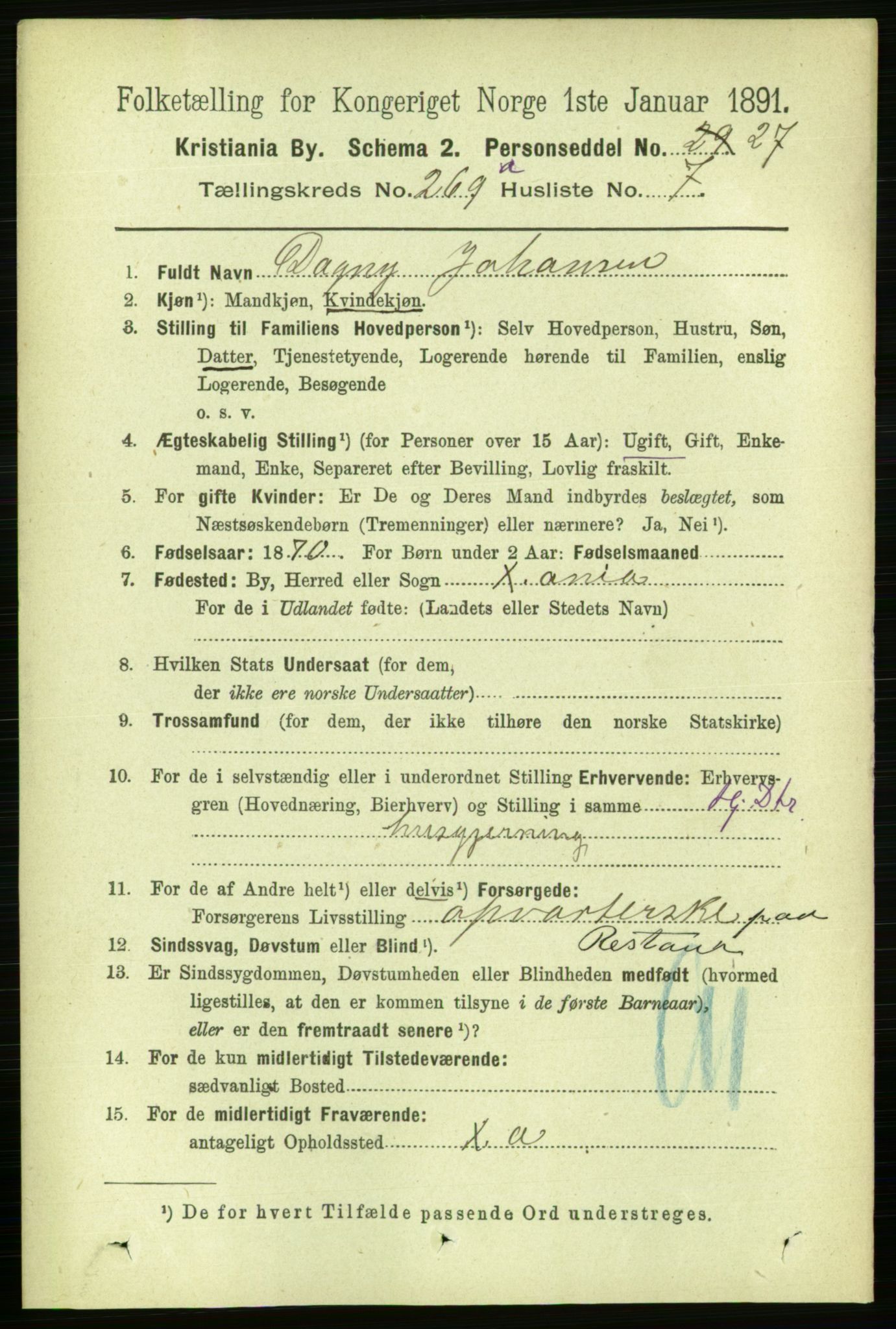 RA, 1891 census for 0301 Kristiania, 1891, p. 163290