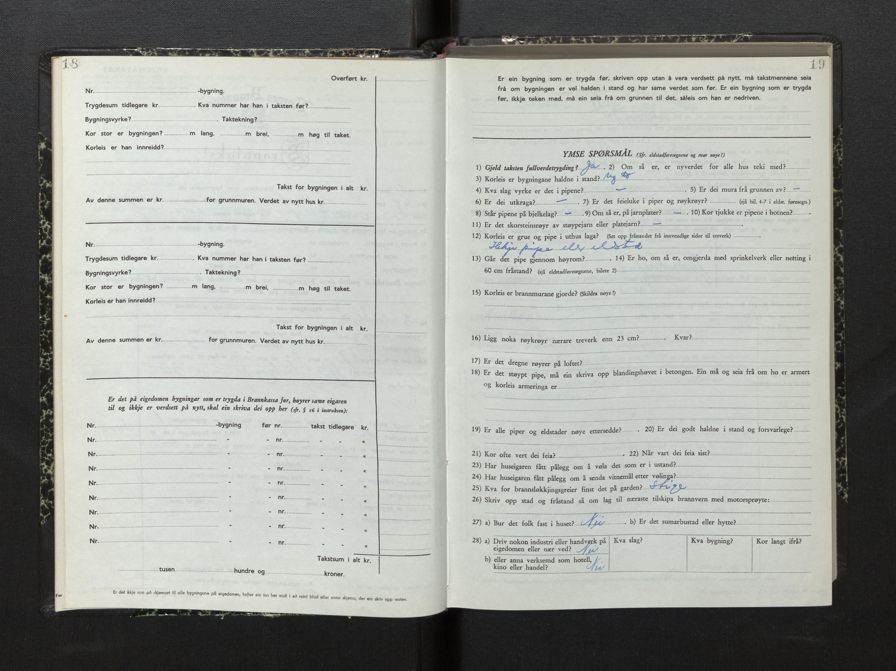 Lensmannen i Hyllestad, AV/SAB-A-28301/0012/L0005: Branntakstprotokoll, skjematakst, 1951-1955, p. 18-19