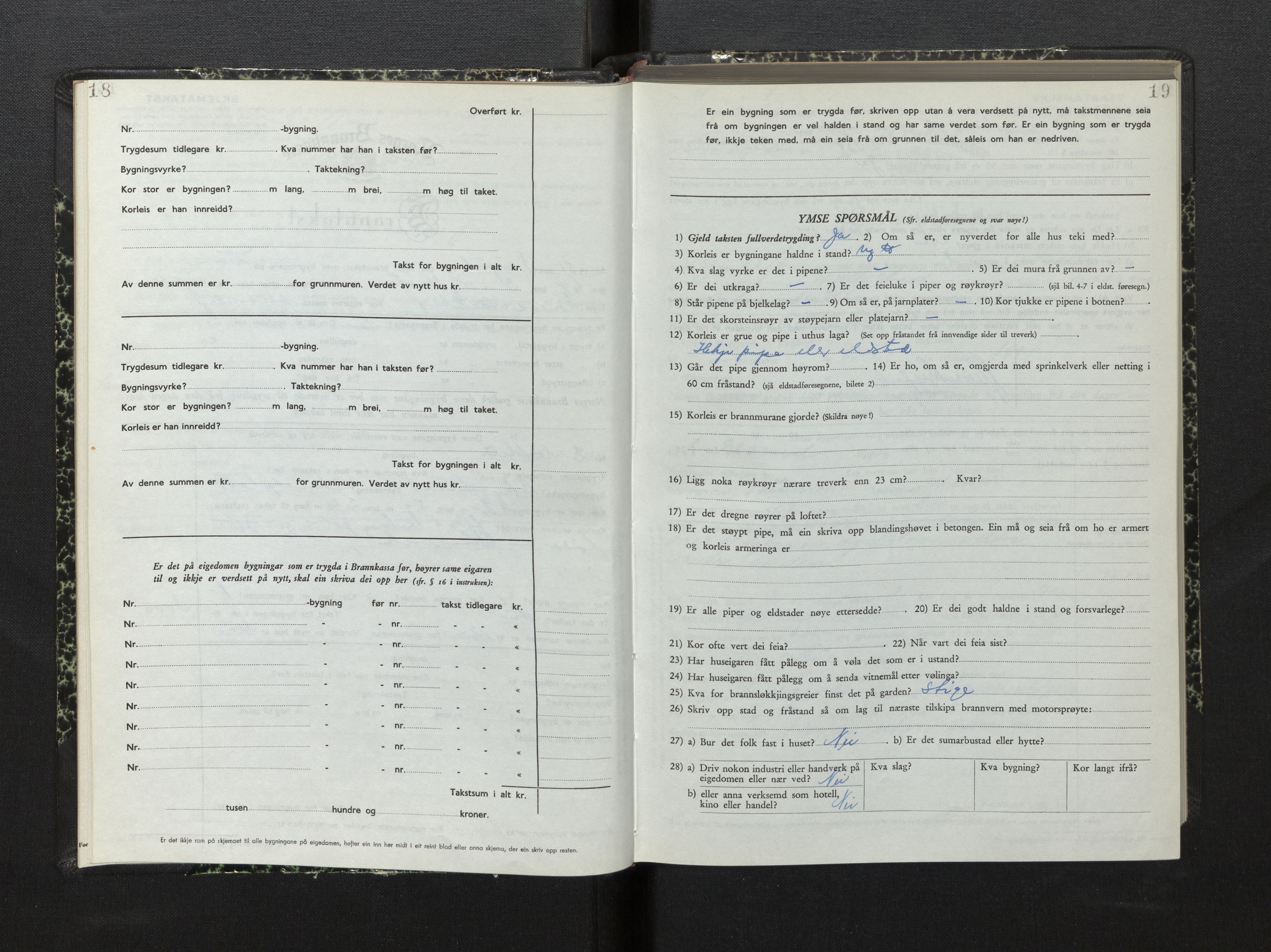 Lensmannen i Hyllestad, SAB/A-28301/0012/L0005: Branntakstprotokoll, skjematakst, 1951-1955, p. 18-19