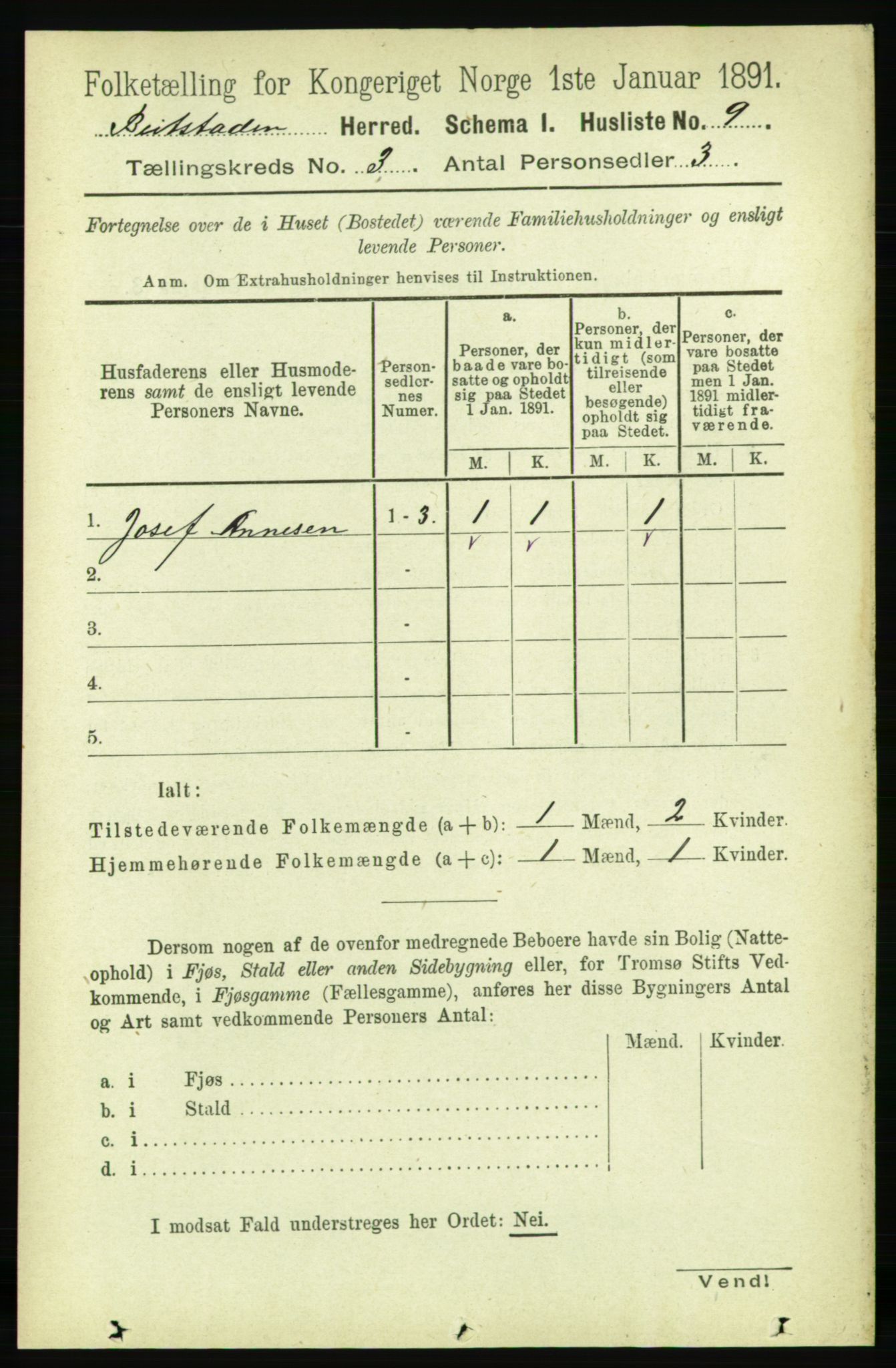 RA, 1891 census for 1727 Beitstad, 1891, p. 687