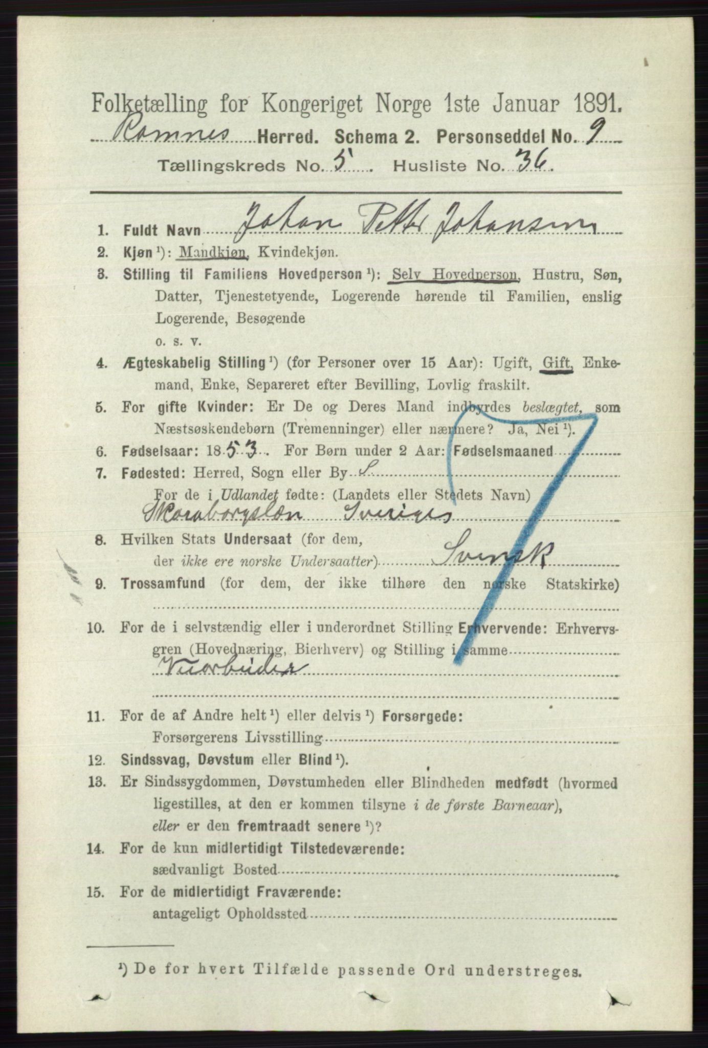 RA, 1891 census for 0718 Ramnes, 1891, p. 2767