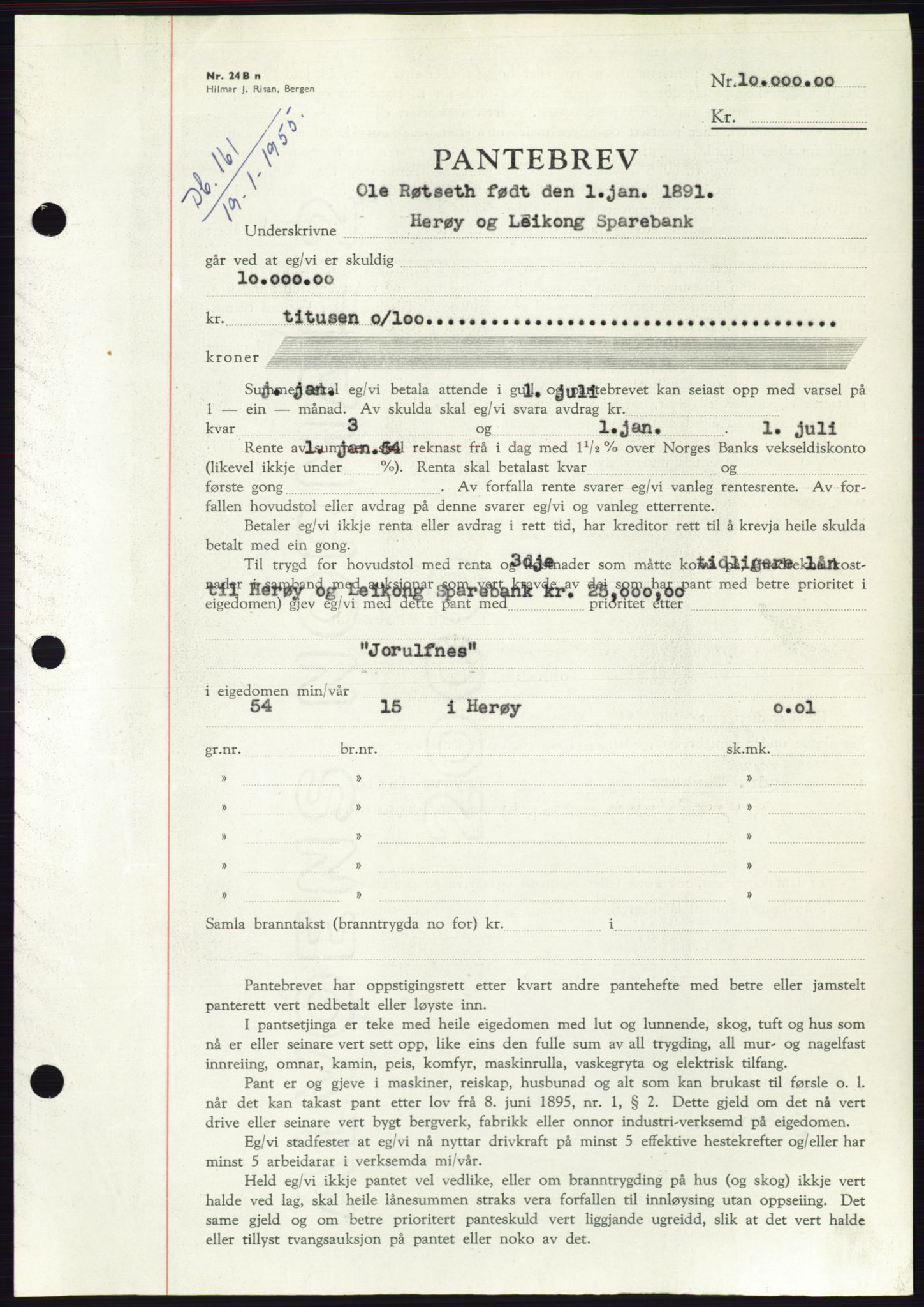 Søre Sunnmøre sorenskriveri, AV/SAT-A-4122/1/2/2C/L0126: Mortgage book no. 14B, 1954-1955, Diary no: : 161/1955