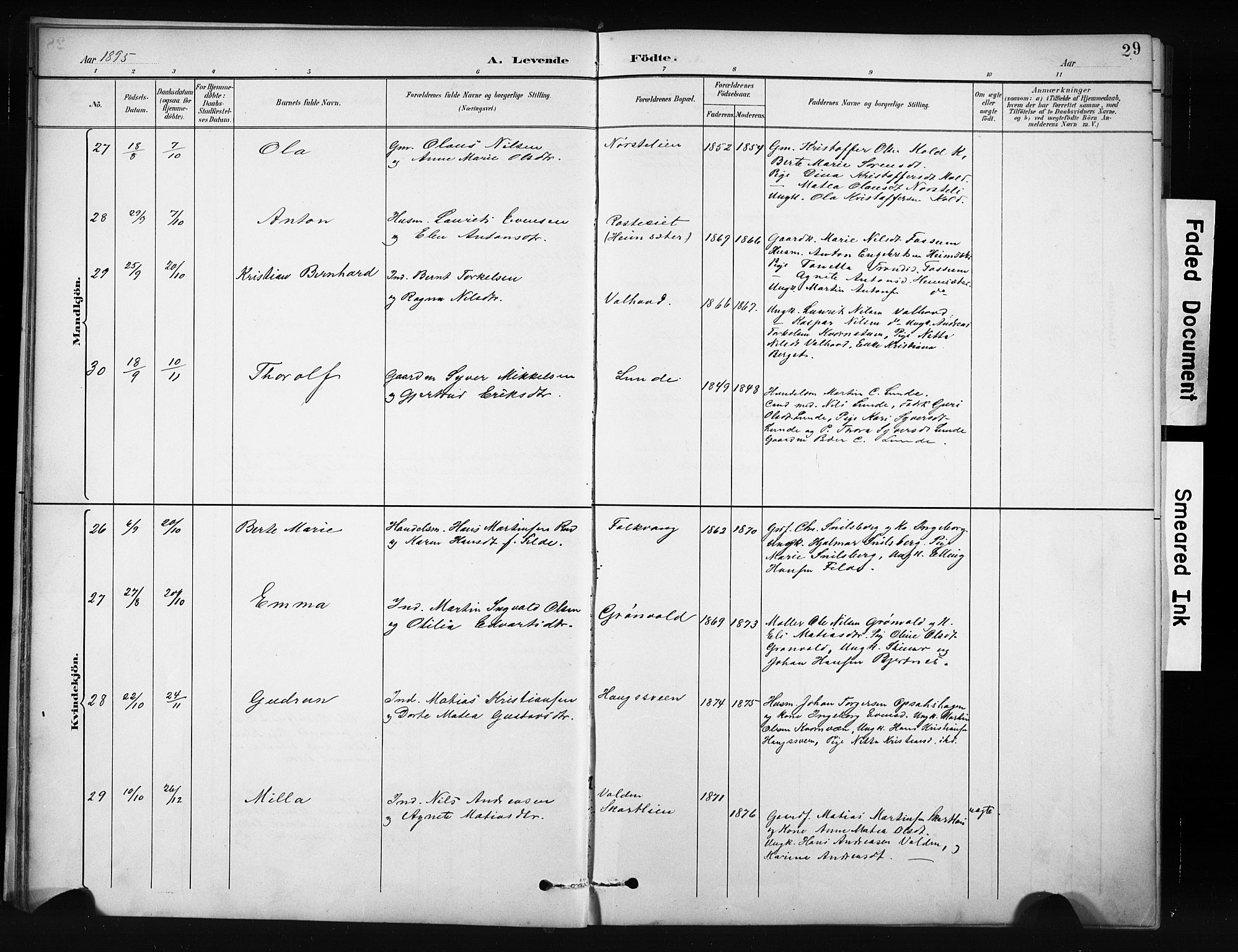 Nordre Land prestekontor, AV/SAH-PREST-124/H/Ha/Hab/L0012: Parish register (copy) no. 12, 1891-1909, p. 29