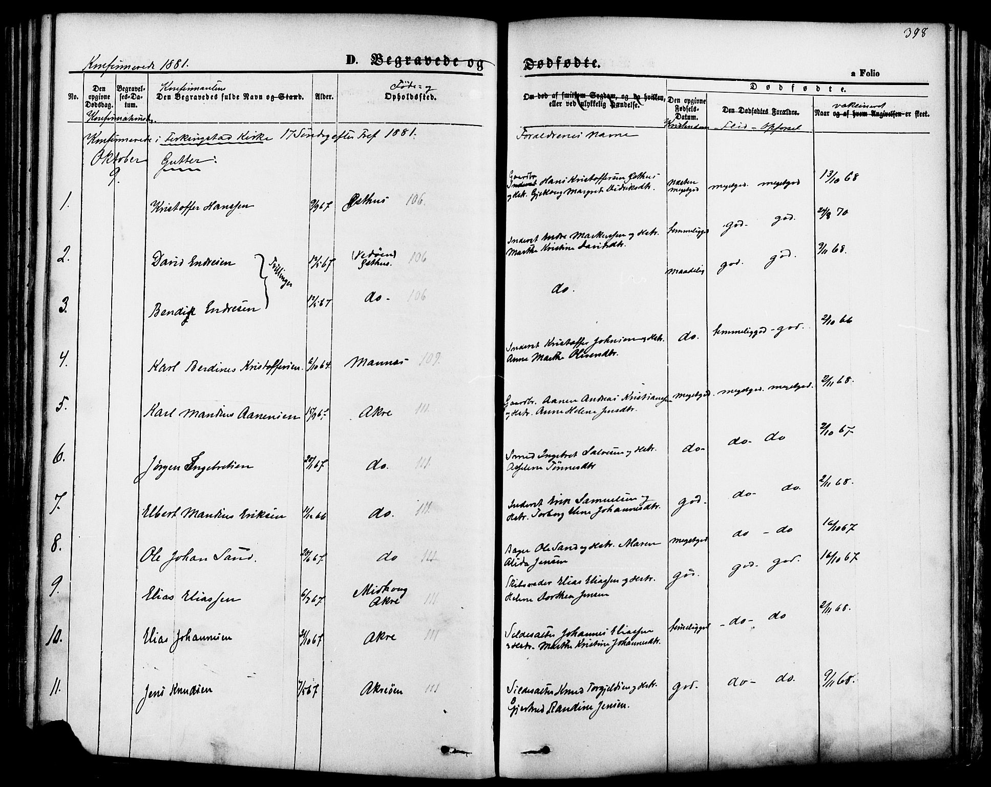 Skudenes sokneprestkontor, AV/SAST-A -101849/H/Ha/Haa/L0006: Parish register (official) no. A 4, 1864-1881, p. 398