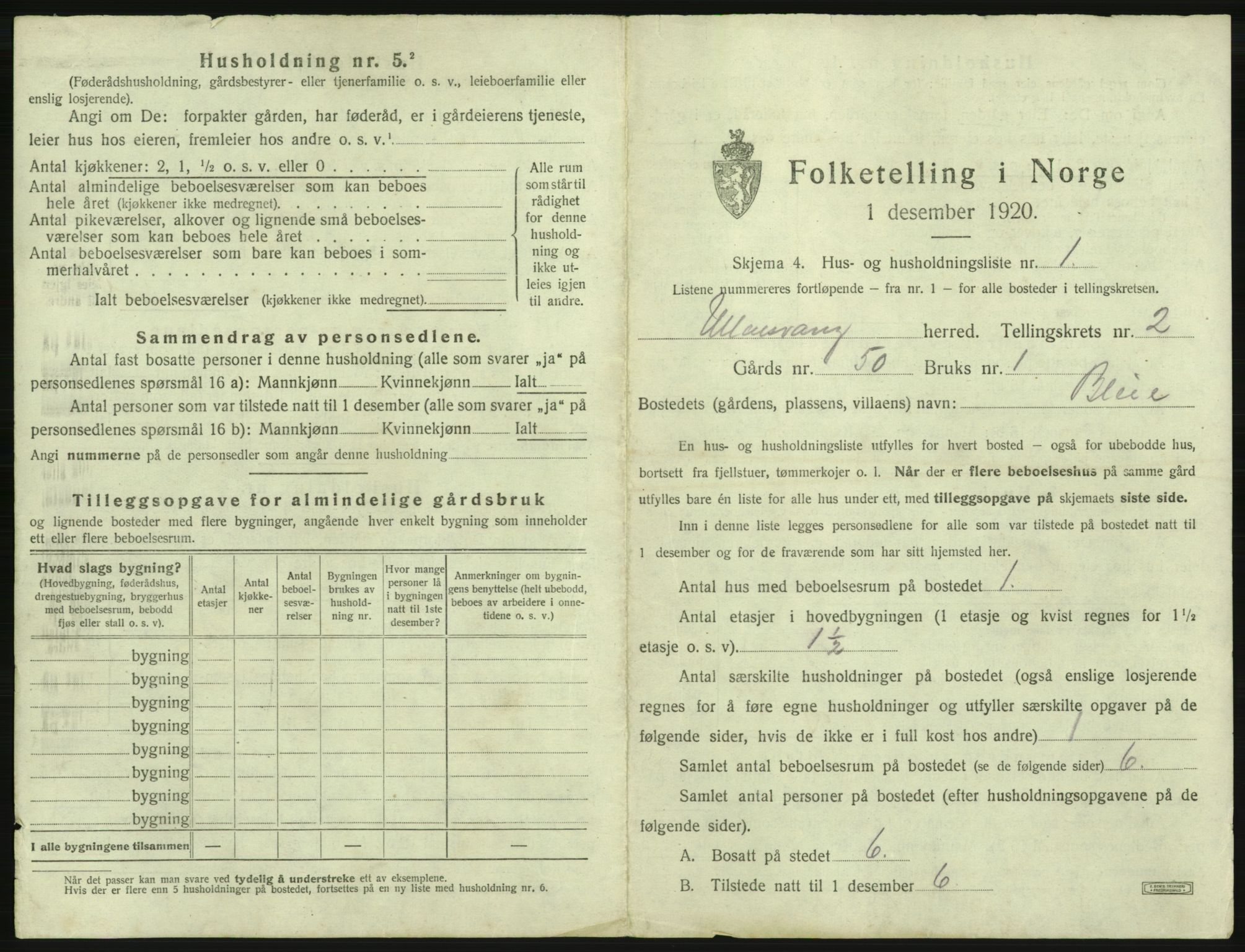 SAB, 1920 census for Ullensvang, 1920, p. 57