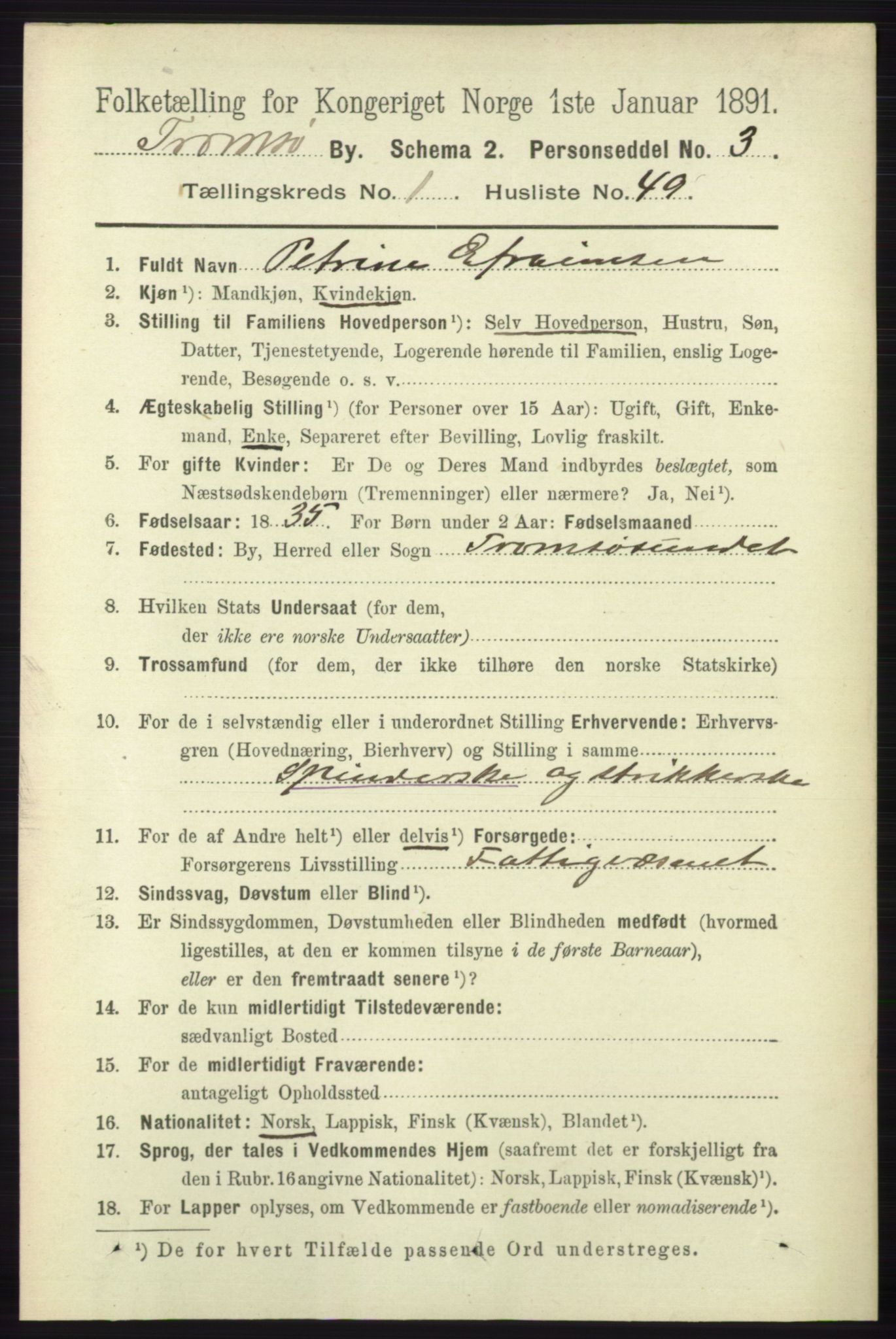 RA, 1891 census for 1902 Tromsø, 1891, p. 754