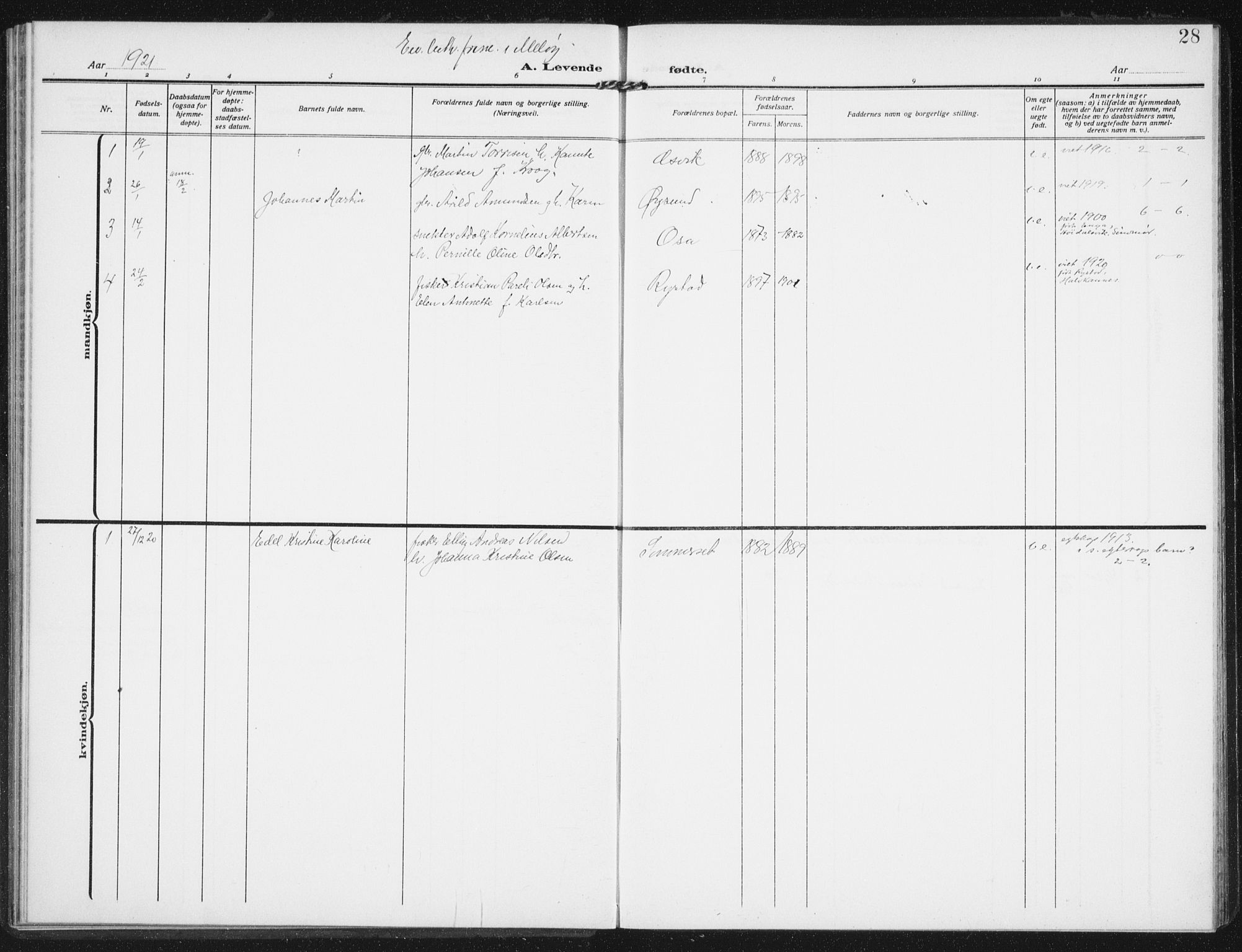 Ministerialprotokoller, klokkerbøker og fødselsregistre - Nordland, SAT/A-1459/843/L0629: Parish register (official) no. 843A04, 1907-1925, p. 28