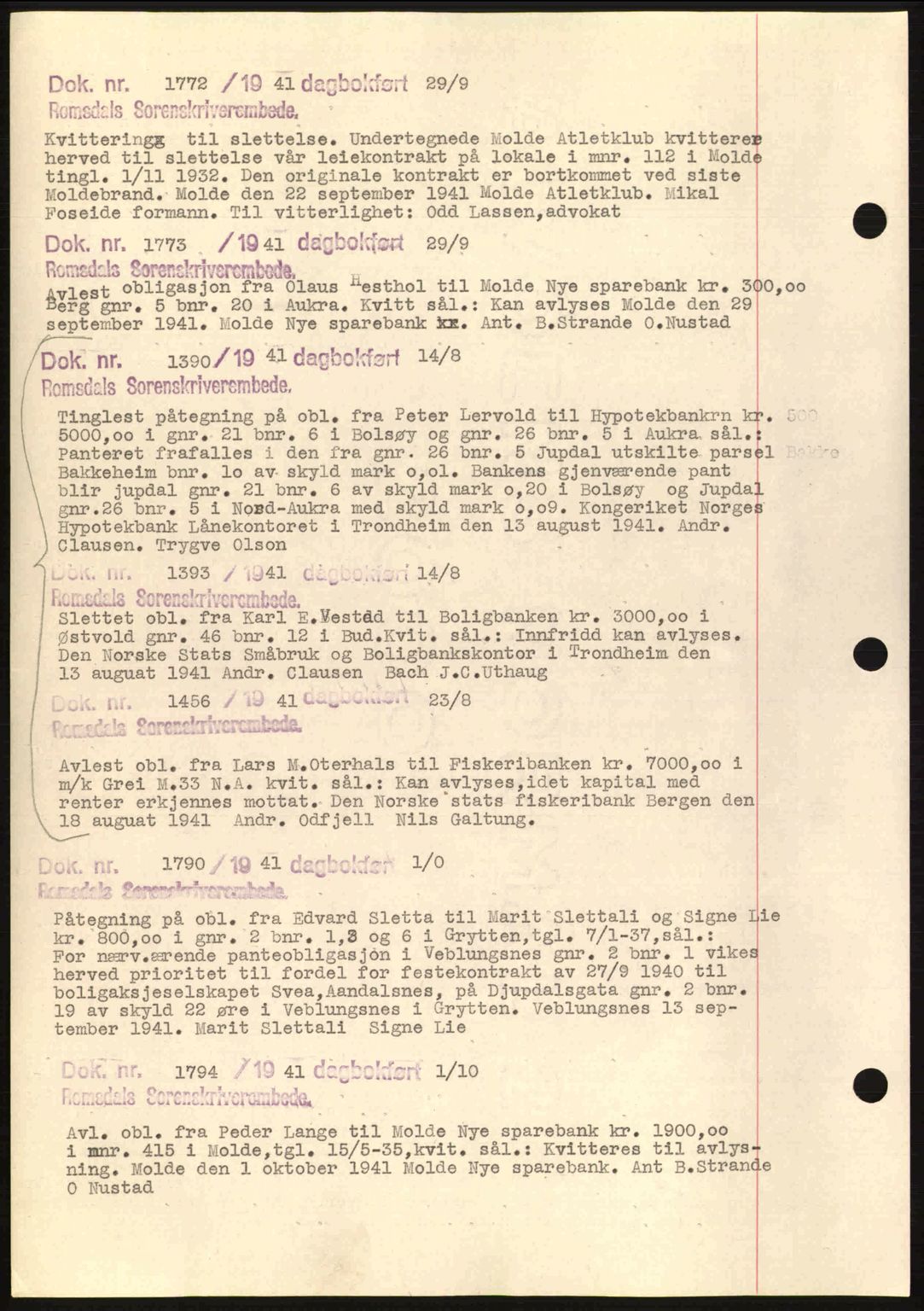 Romsdal sorenskriveri, AV/SAT-A-4149/1/2/2C: Mortgage book no. C1a, 1936-1945, Diary no: : 1772/1941