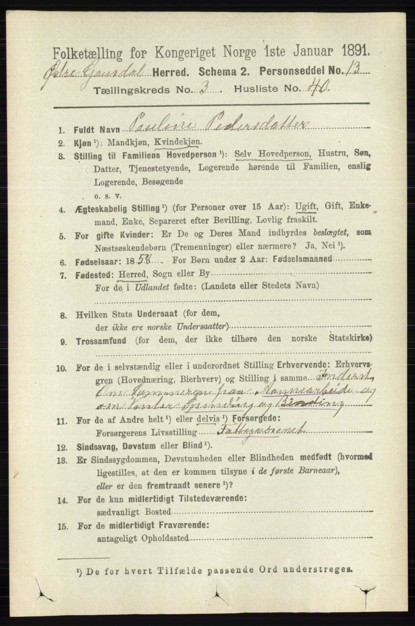 RA, 1891 census for 0522 Østre Gausdal, 1891, p. 1985