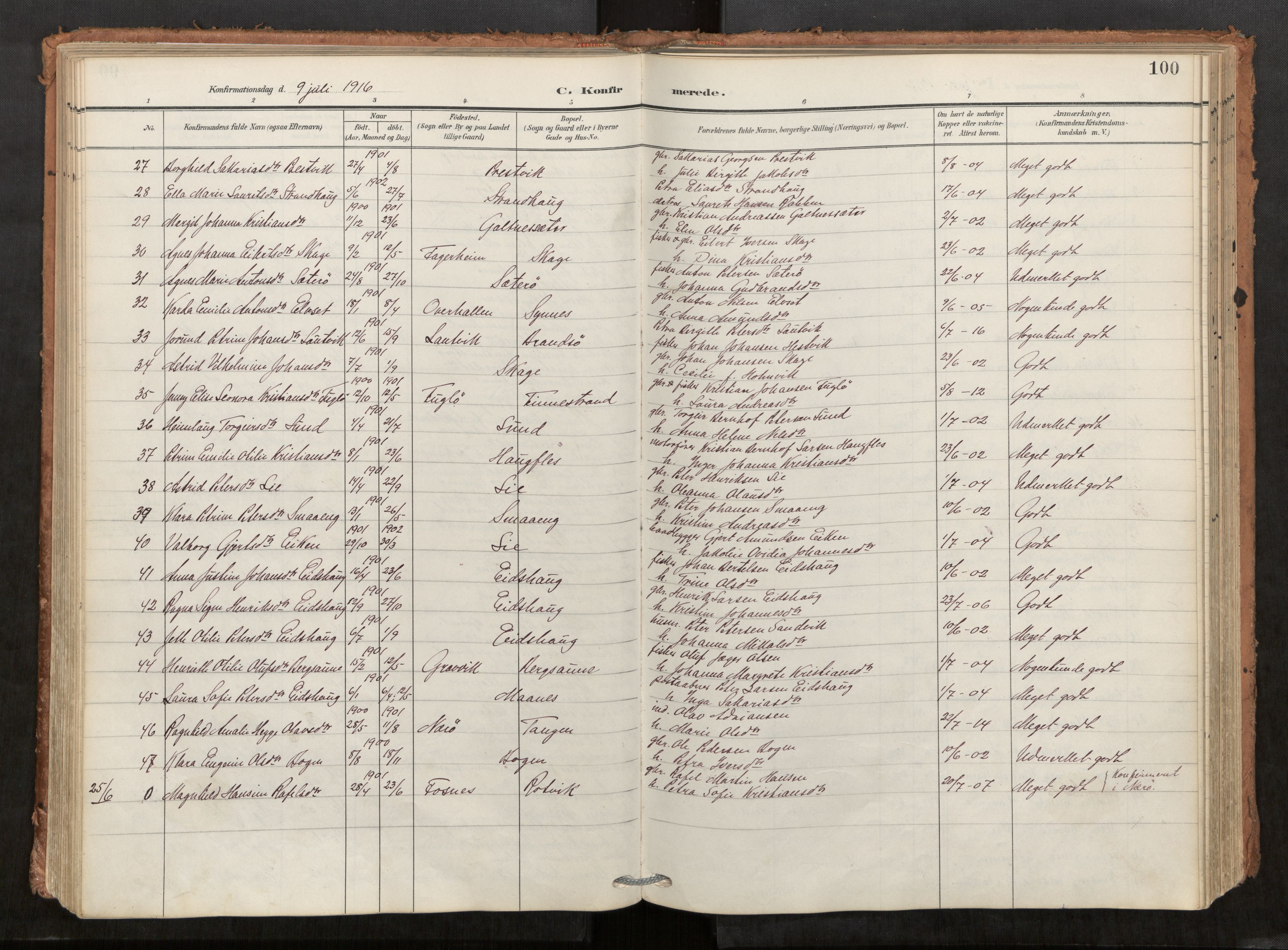 Kolvereid sokneprestkontor, SAT/A-1171/H/Ha/Haa/L0001: Parish register (official) no. 1, 1903-1922, p. 100